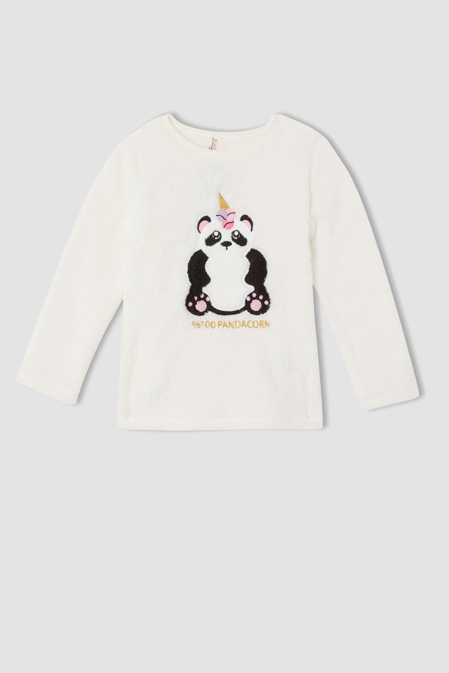 Kız Çocuk Panda Nakışlı Peluş Uzun Pijama Takımı