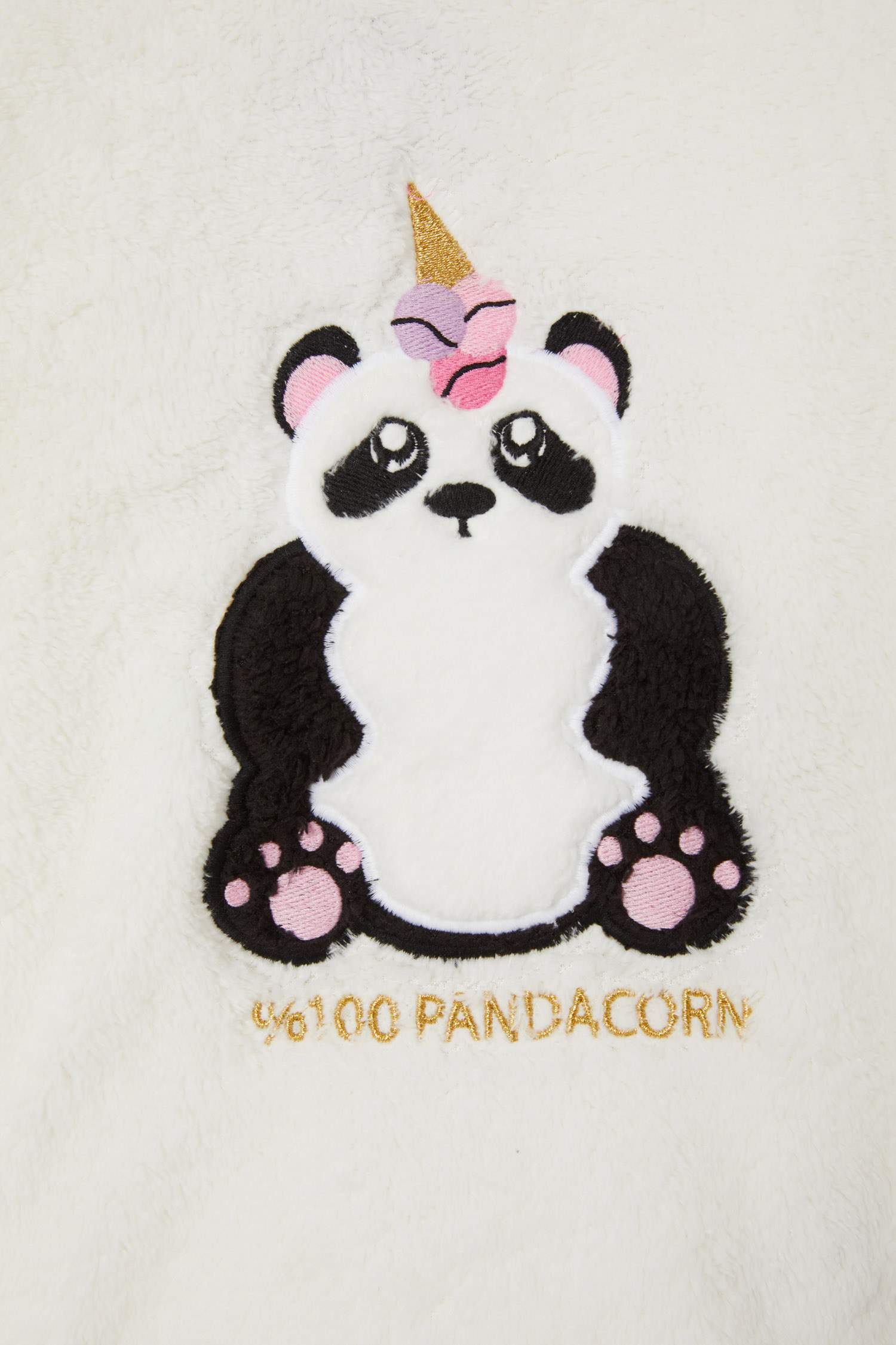 Kız Çocuk Panda Nakışlı Peluş Uzun Pijama Takımı