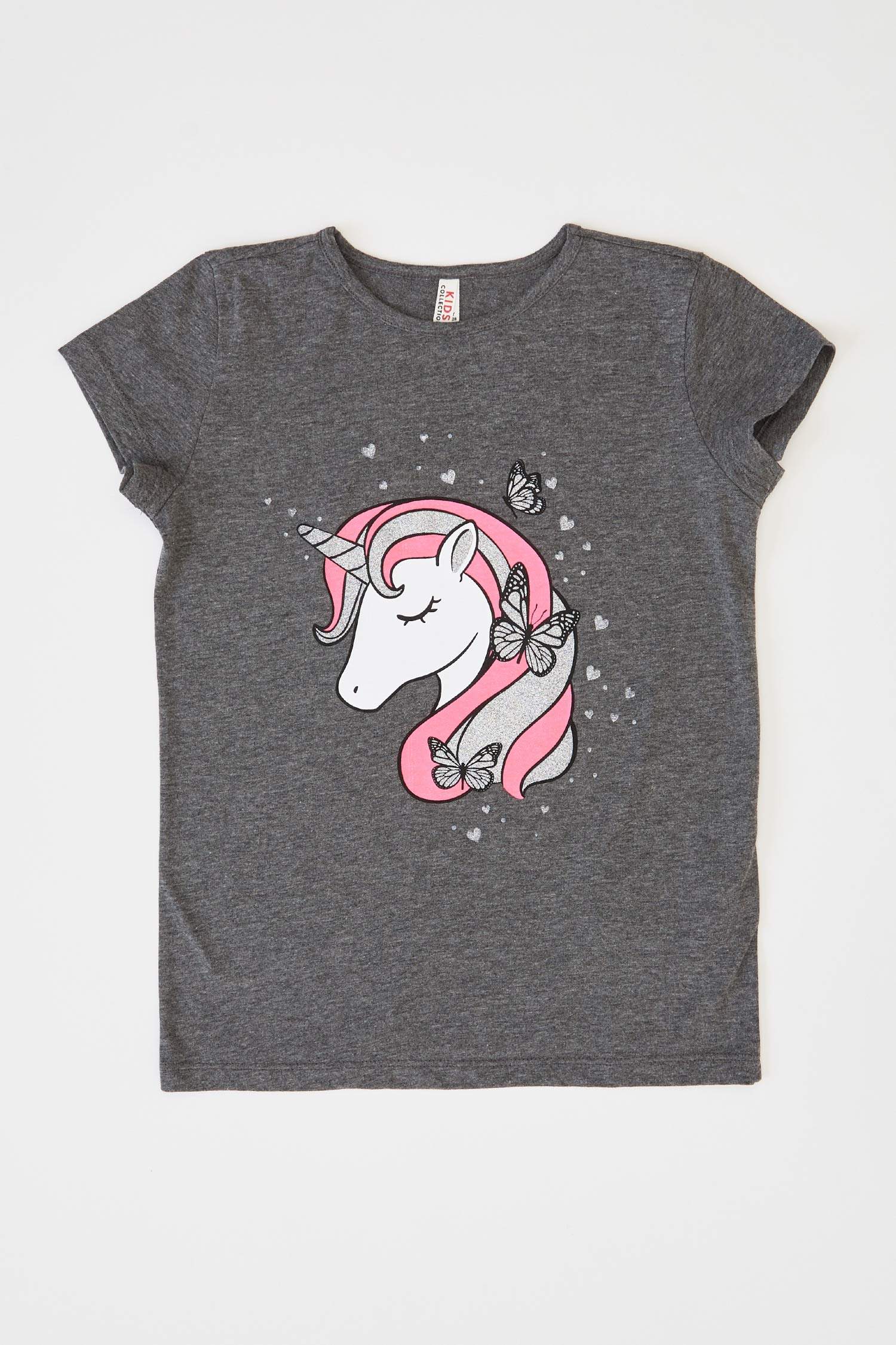 Kız Çocuk Unicorn Baskılı Kısa Kollu Tişört