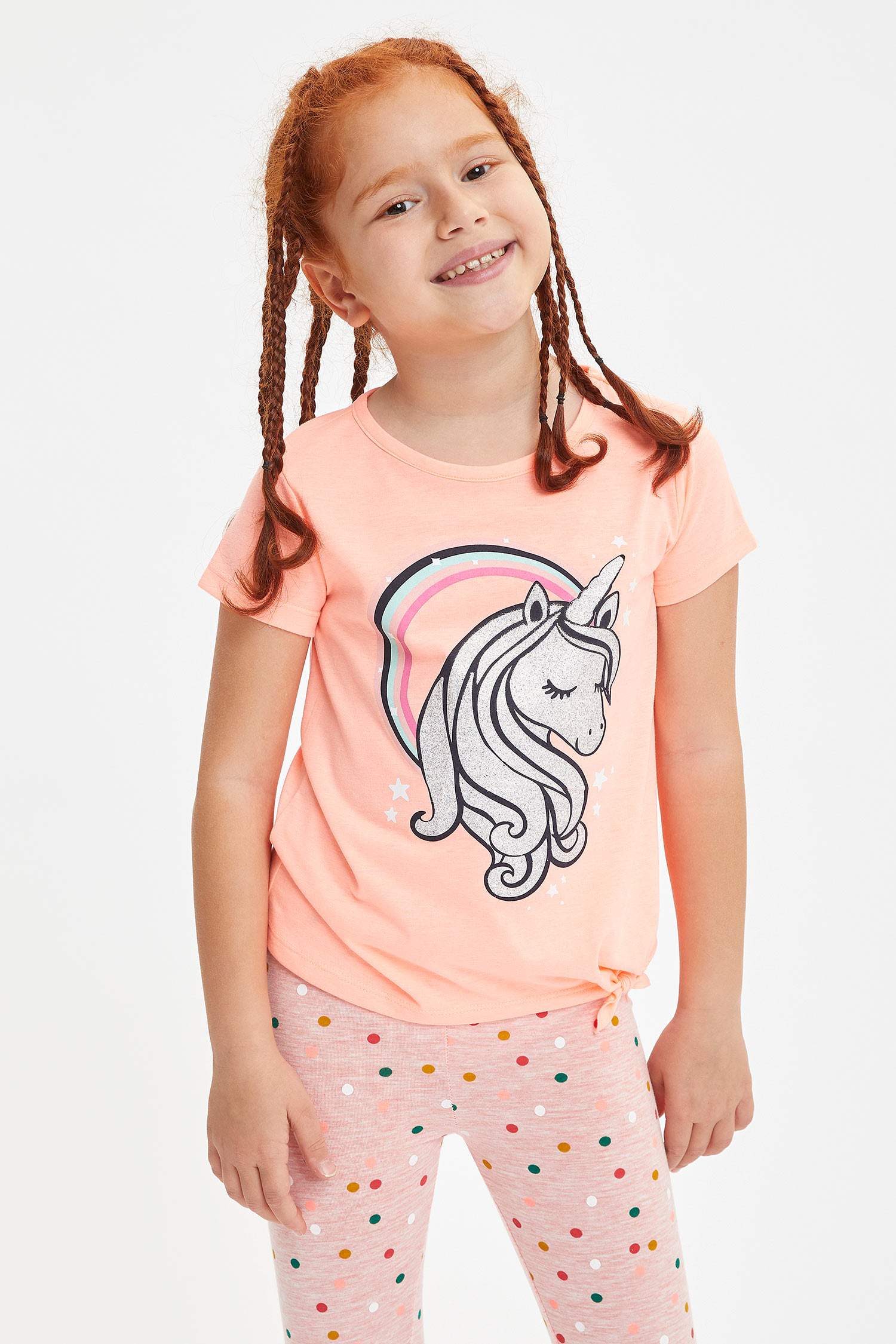 Kız Çocuk Unicorn Baskılı Kısa Kollu Tişört