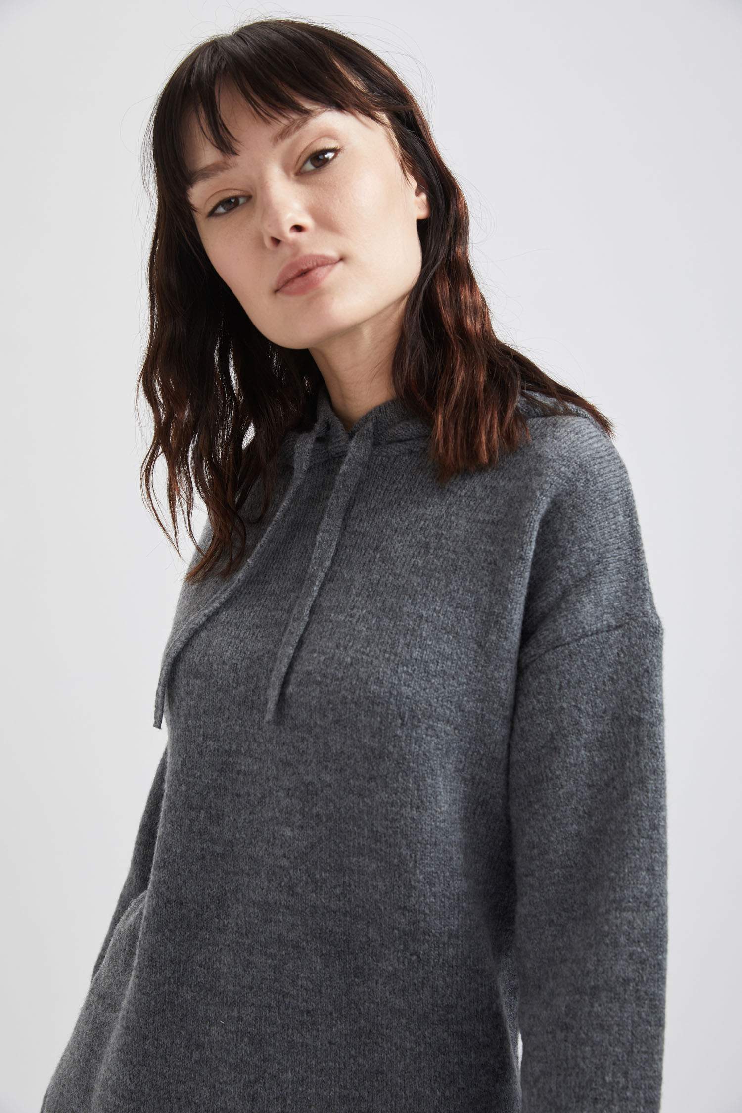 Relax Fit Kapüşonlu Triko Tunik