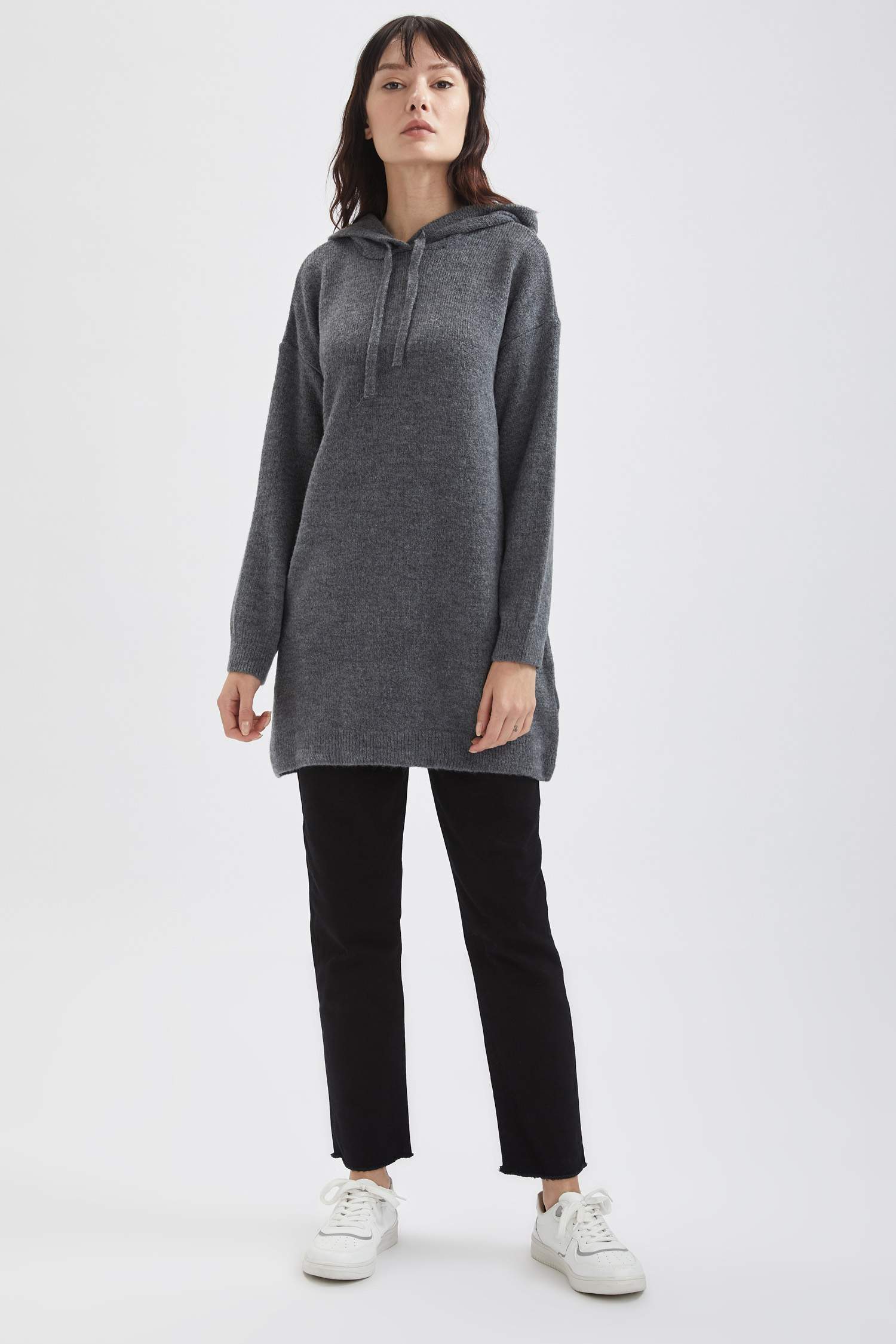 Relax Fit Kapüşonlu Triko Tunik