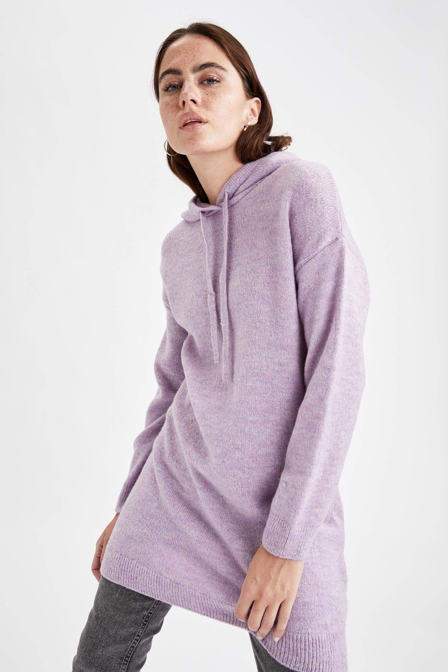 Relax Fit Kapüşonlu Triko Tunik