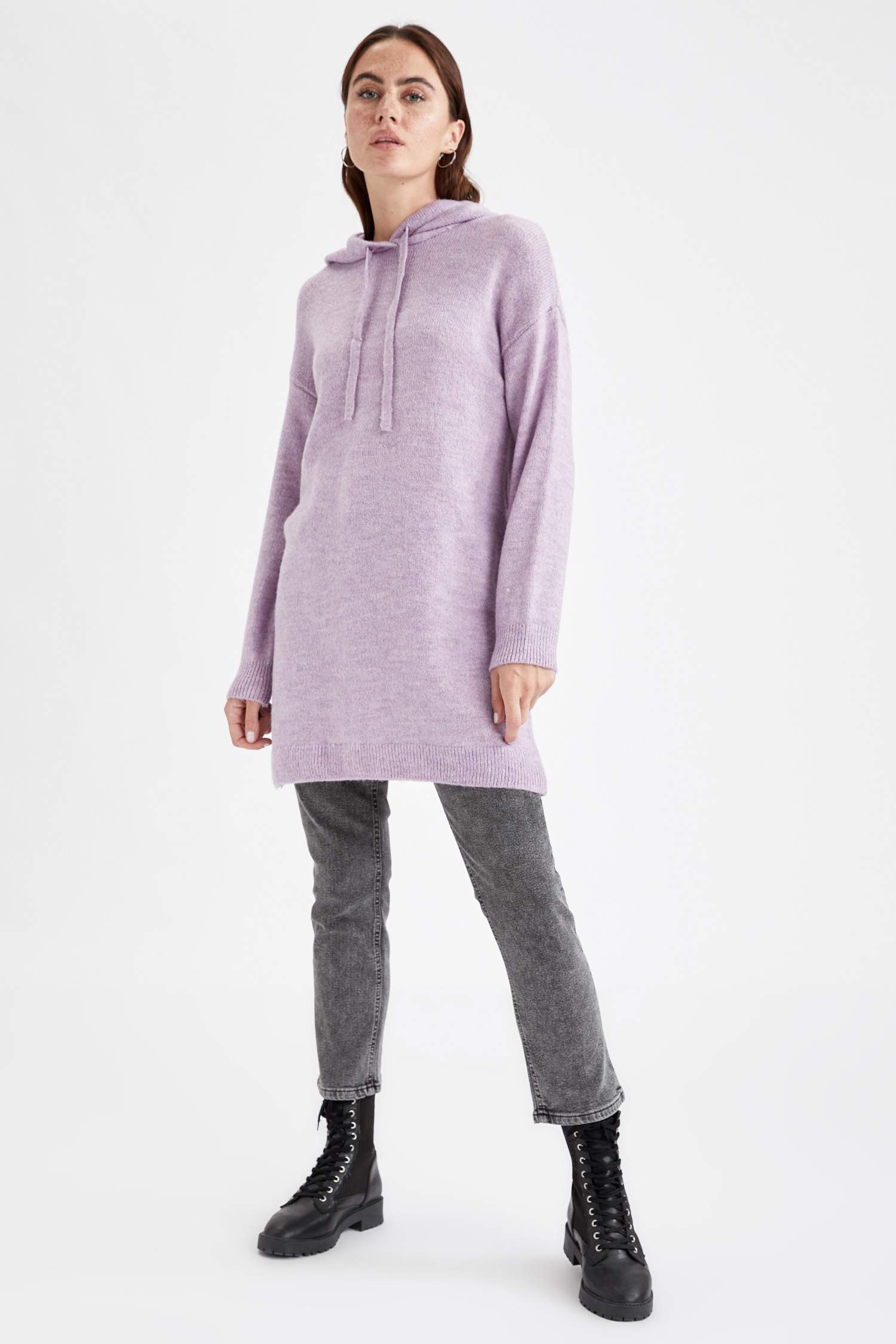 Relax Fit Kapüşonlu Triko Tunik