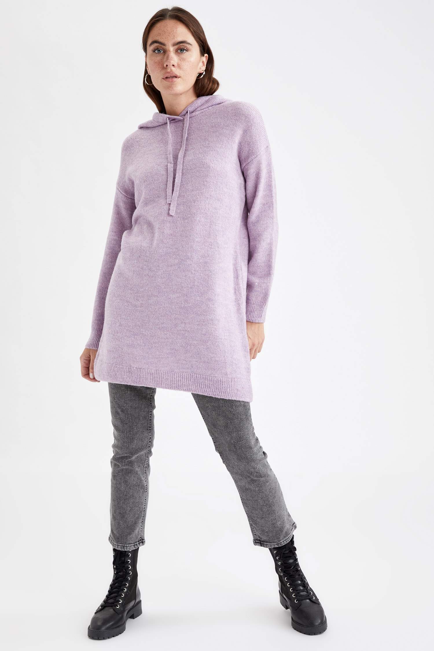 Relax Fit Kapüşonlu Triko Tunik
