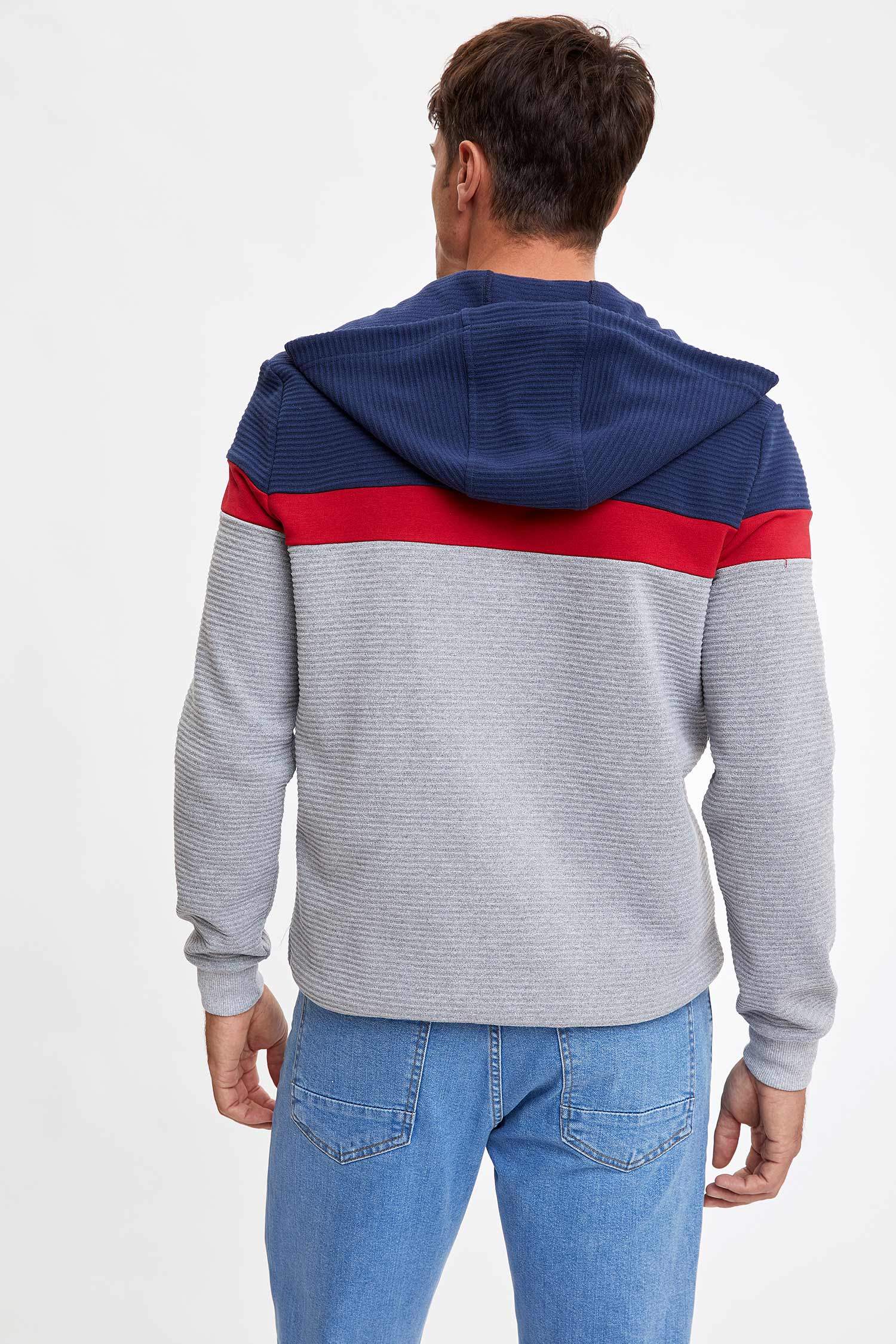 Regular Fit Kapüşonlu Fermuarlı Geri Dönüşümlü Pamuklu Uzun Kollu Hırka