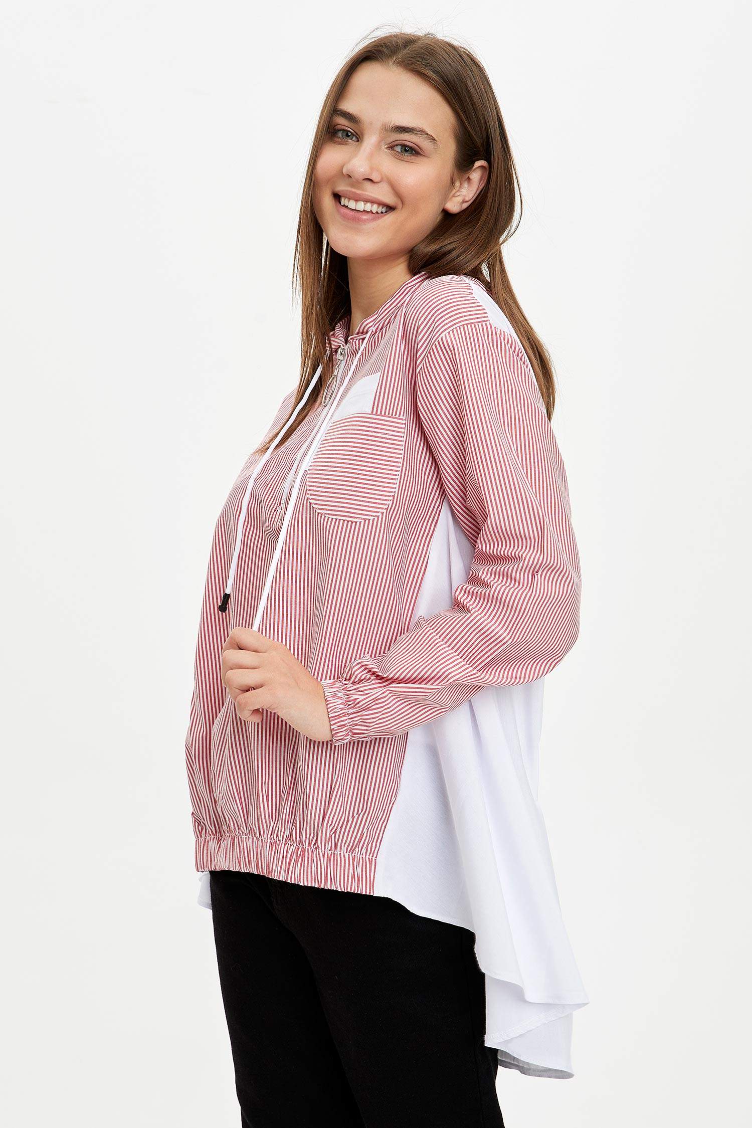 Regular Fit Çizgili Uzun Kollu Uzun Kollu Dokuma Tunik