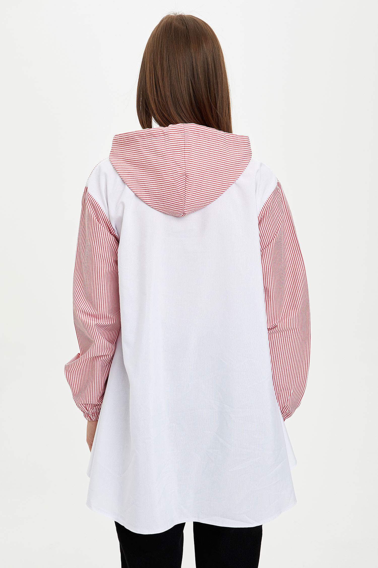 Regular Fit Çizgili Uzun Kollu Uzun Kollu Dokuma Tunik