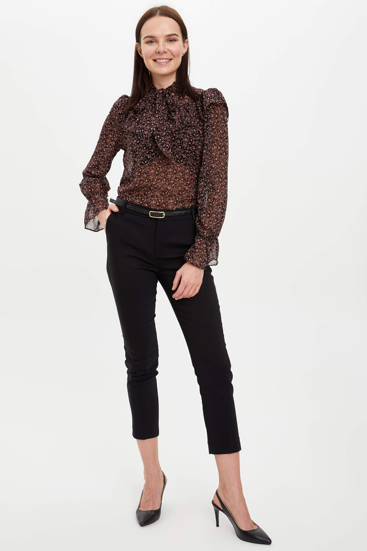 Regular Fit Floral Uzun Kollu Polyester Uzun Kollu Dokuma Tunik