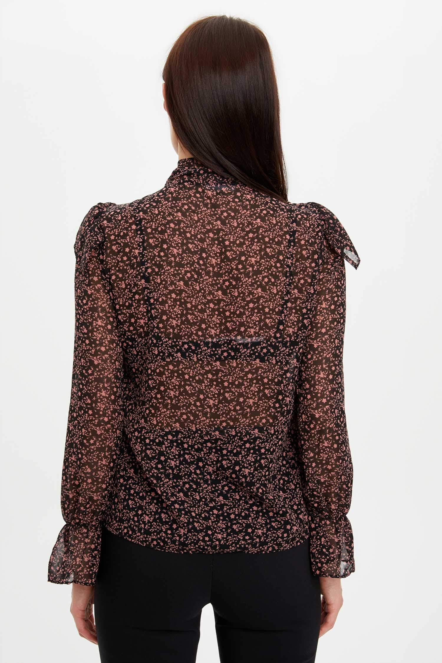 Regular Fit Floral Uzun Kollu Polyester Uzun Kollu Dokuma Tunik