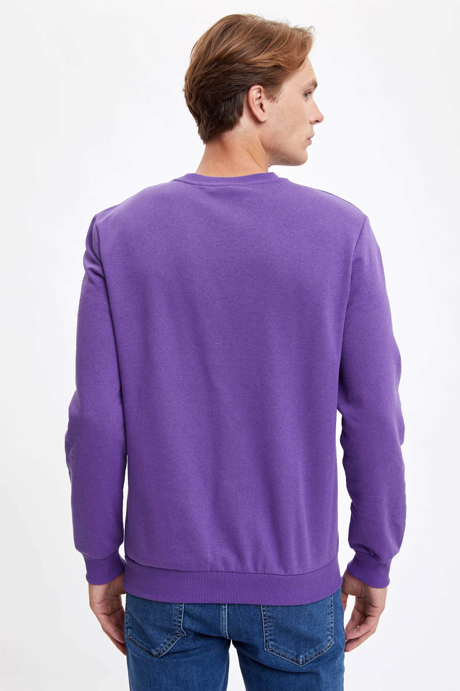 Regular Fit Bisiklet Yaka Basic Pamuklu Sweatshirt