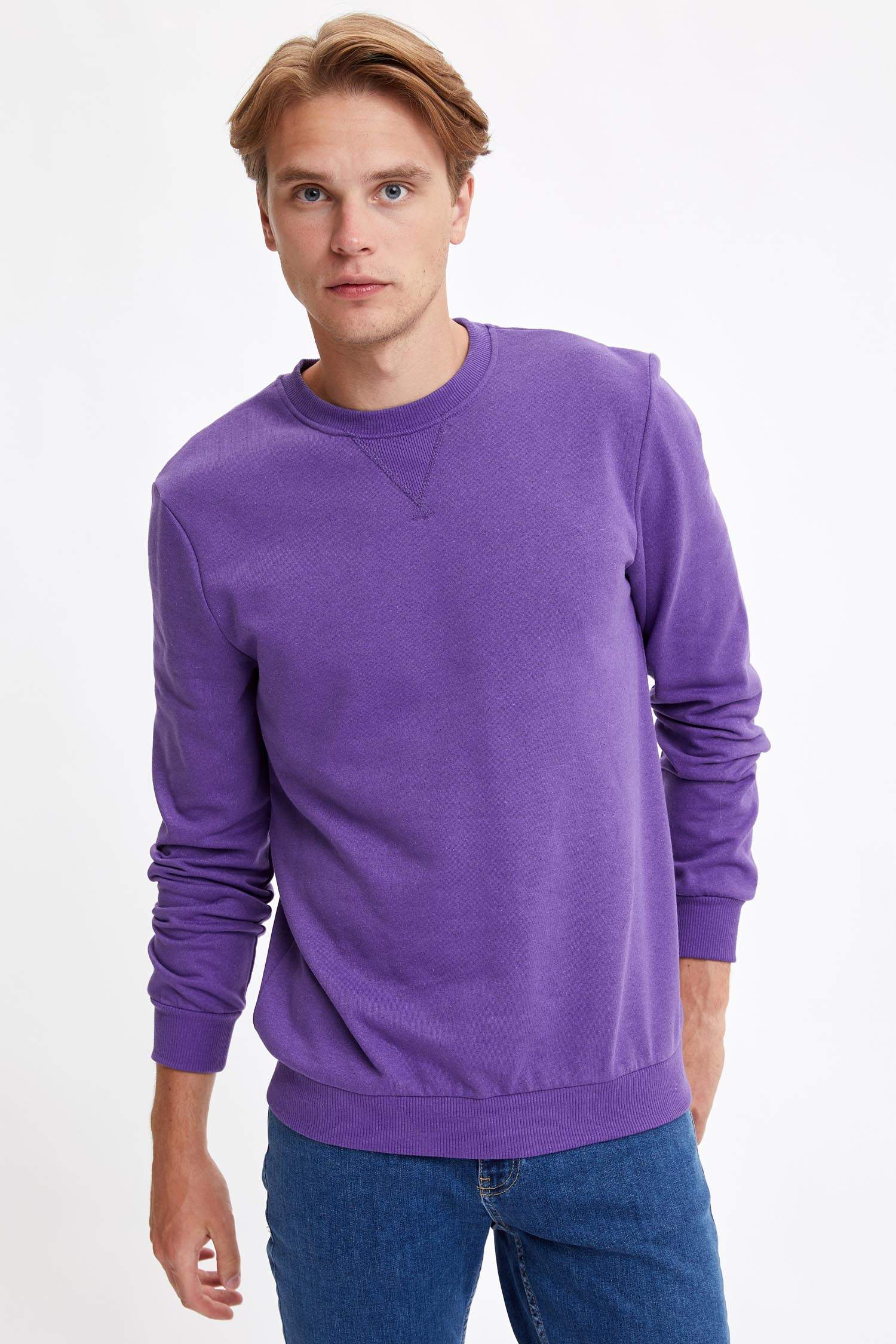 Regular Fit Bisiklet Yaka Basic Pamuklu Sweatshirt