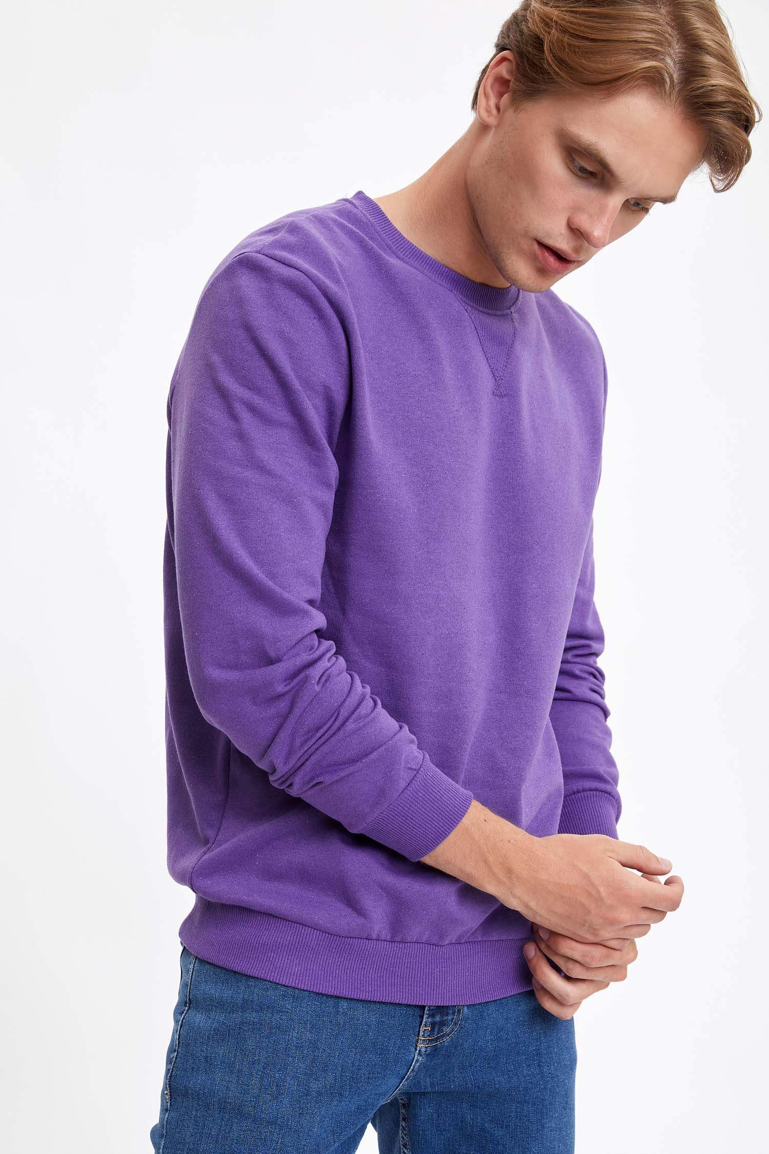 Regular Fit Bisiklet Yaka Basic Pamuklu Sweatshirt