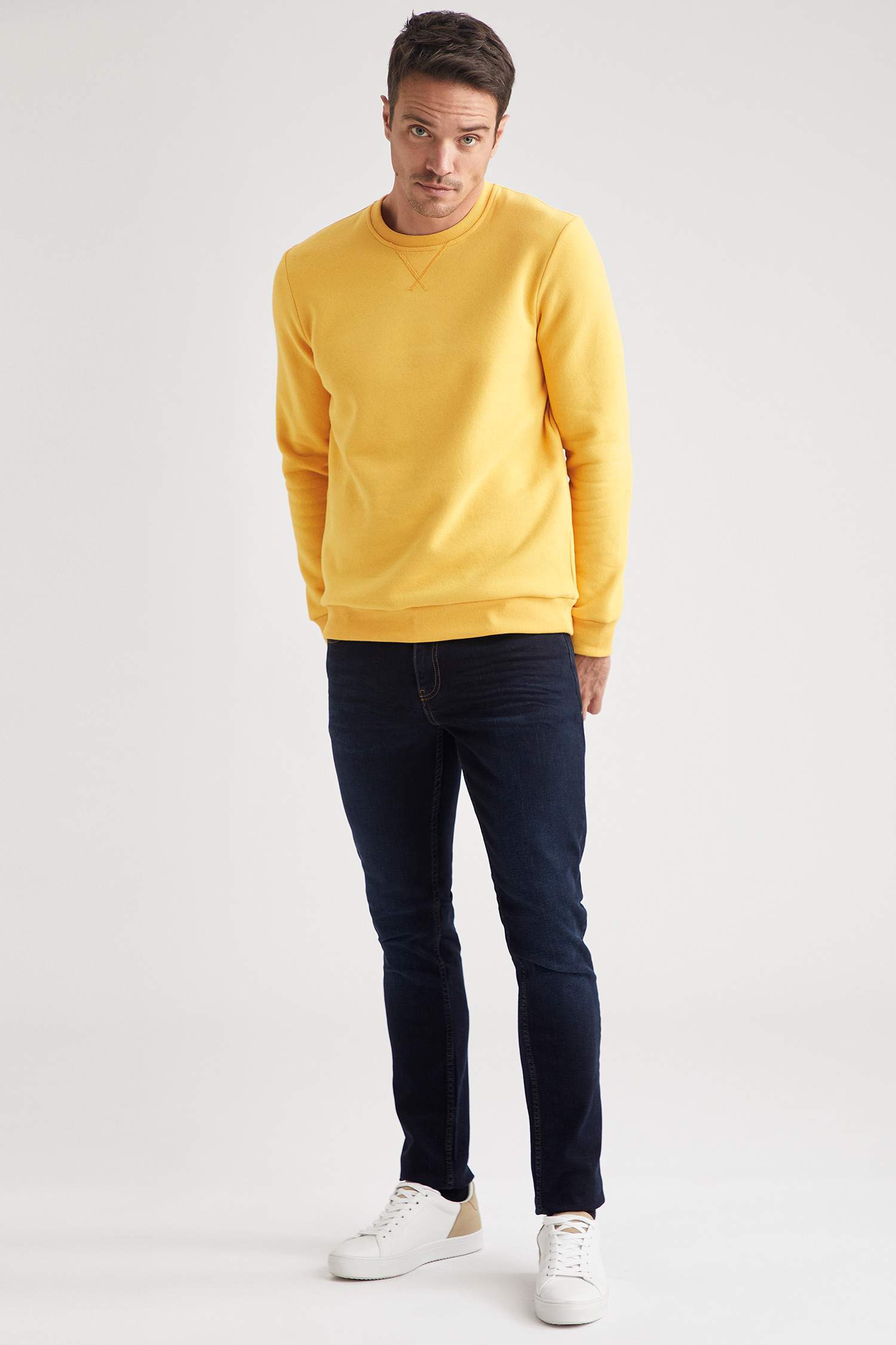 Regular Fit Bisiklet Yaka Basic Pamuklu Sweatshirt