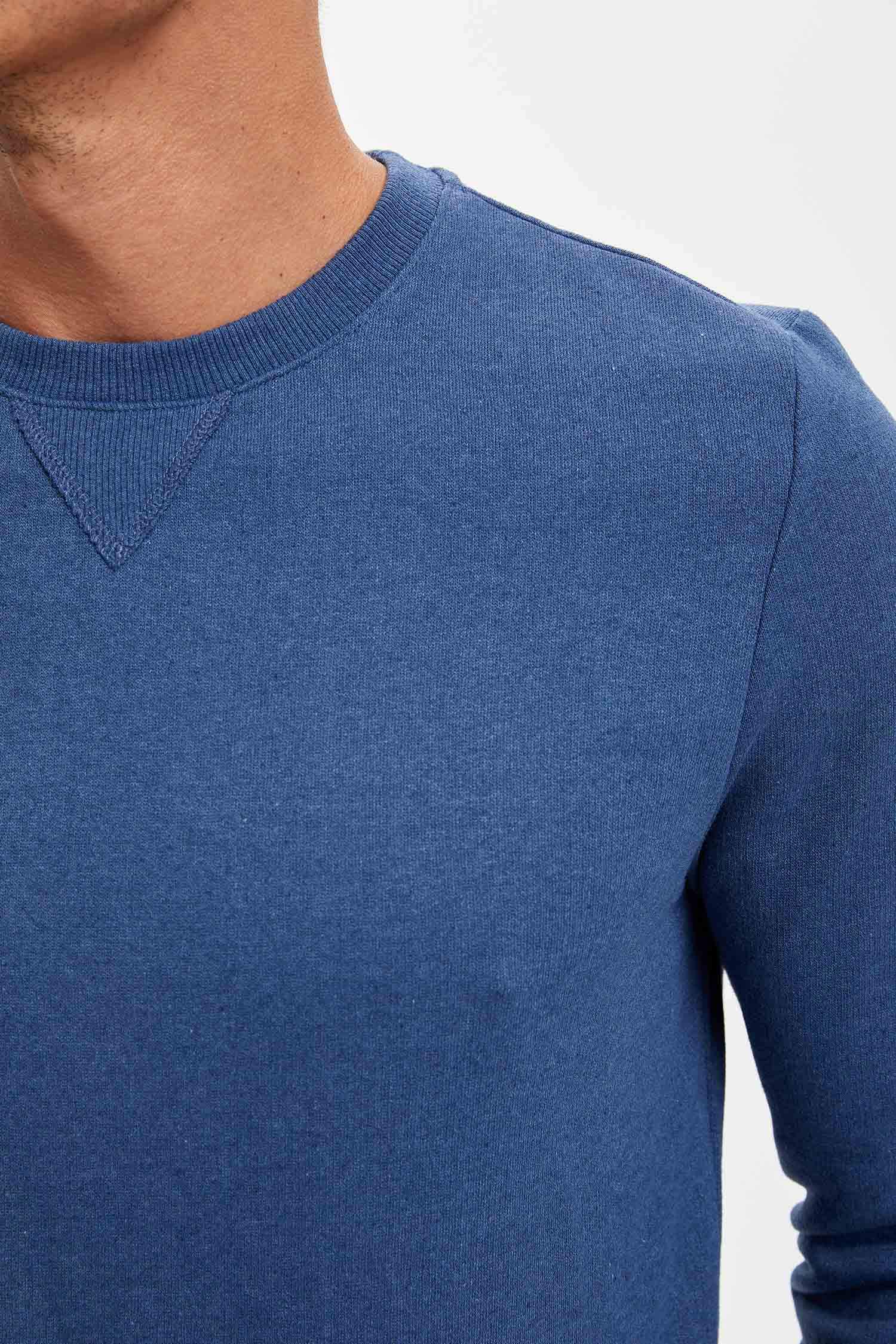Regular Fit Bisiklet Yaka Geri Dönüşümlü Pamuklu Uzun Kollu İçi Yumuşak Tüylü Sweatshirt