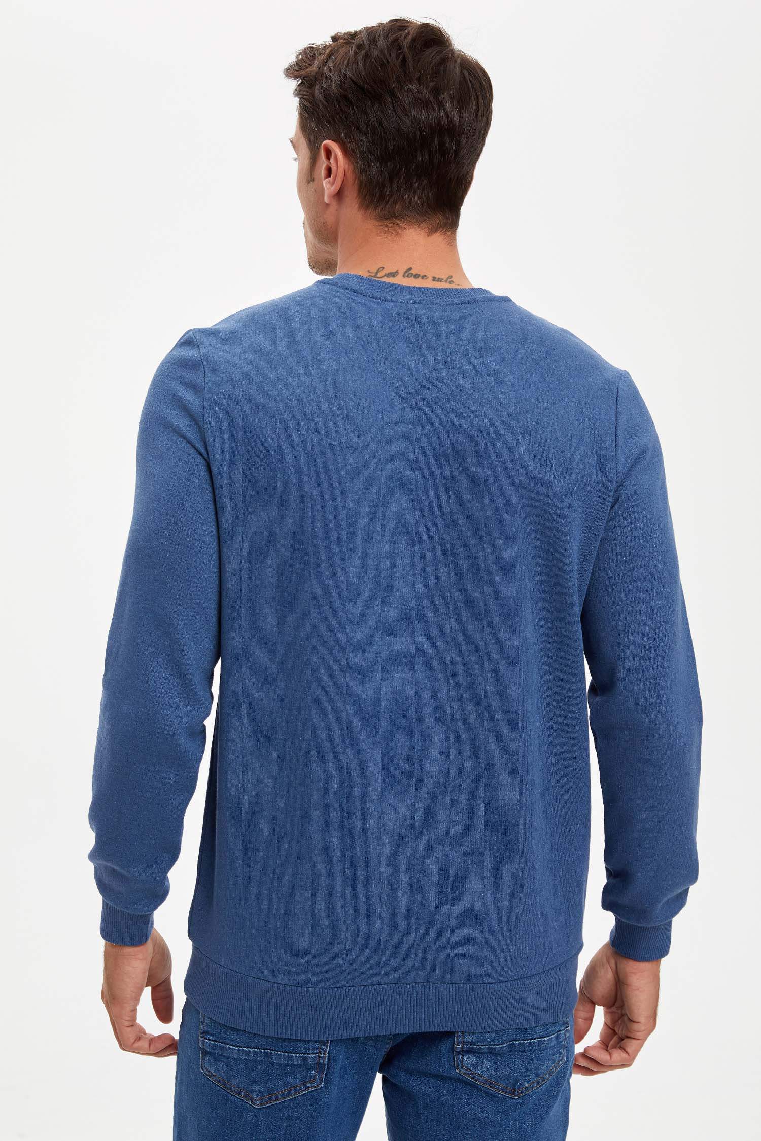 Regular Fit Bisiklet Yaka Geri Dönüşümlü Pamuklu Uzun Kollu İçi Yumuşak Tüylü Sweatshirt