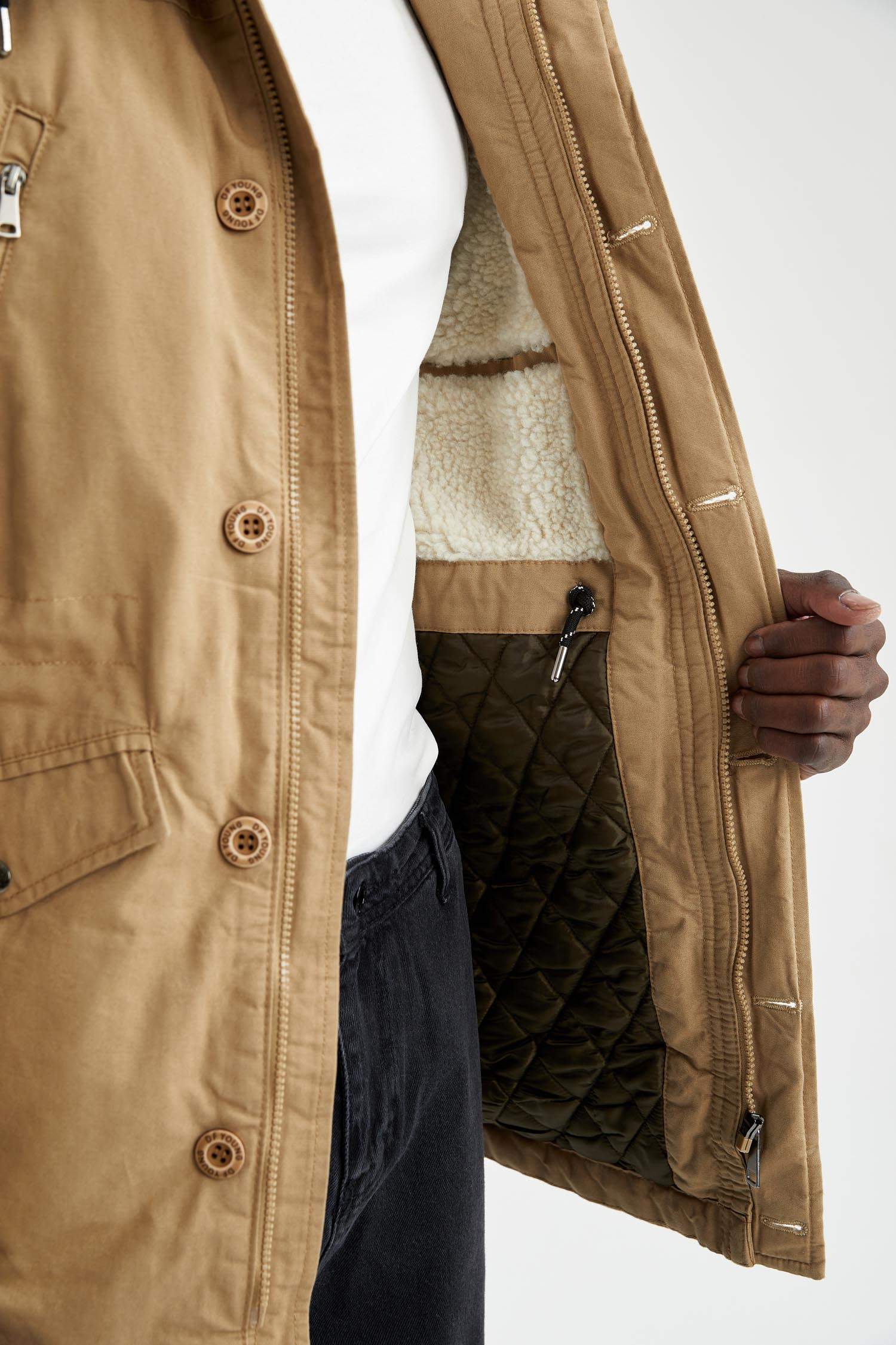 Kapüşonlu Slim Fit Pamuklu İçi Yumuşak Tüylü Kalın Parka
