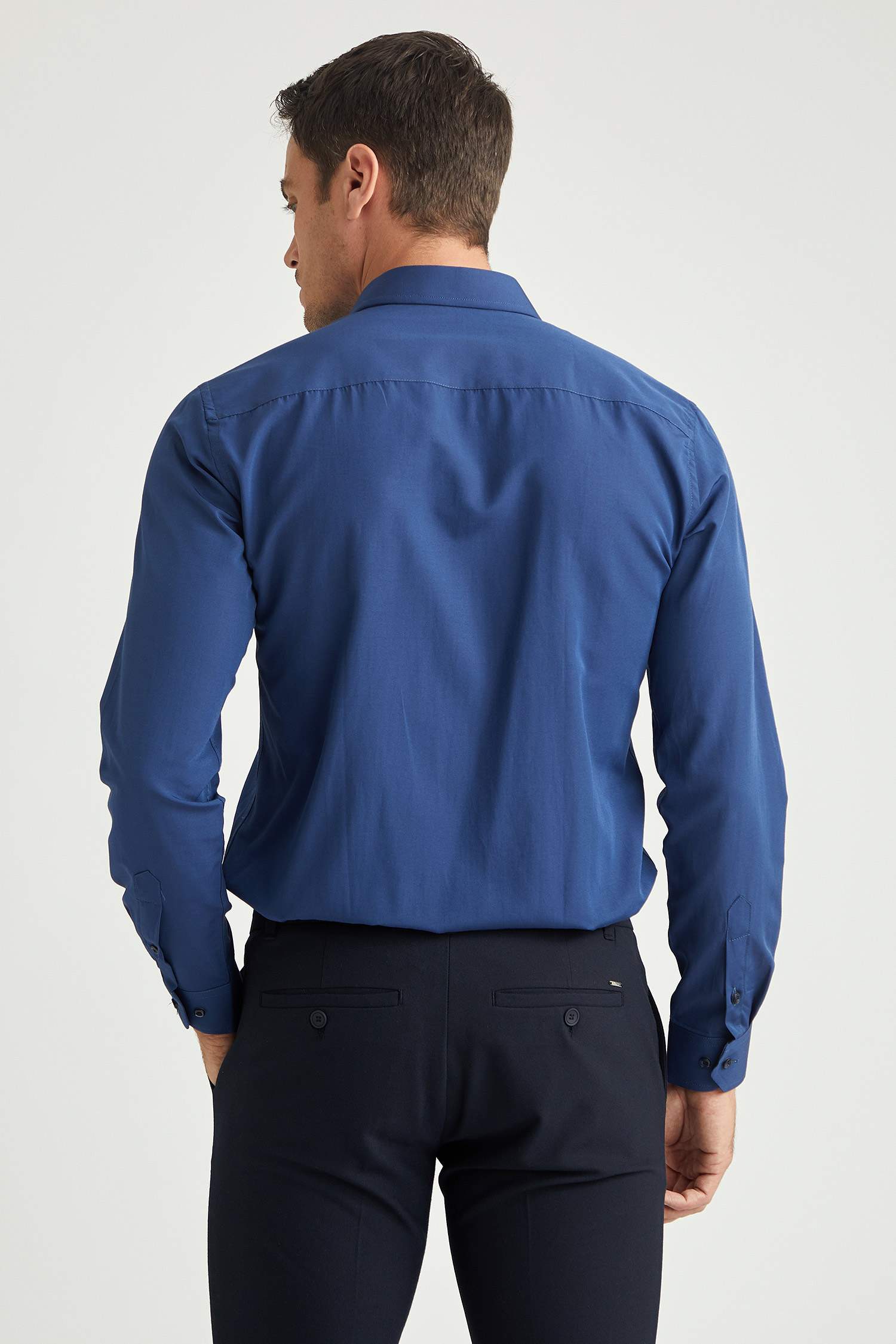 Slim Fit Polo Yaka Poplin Uzun Kollu Klasik Gömlek
