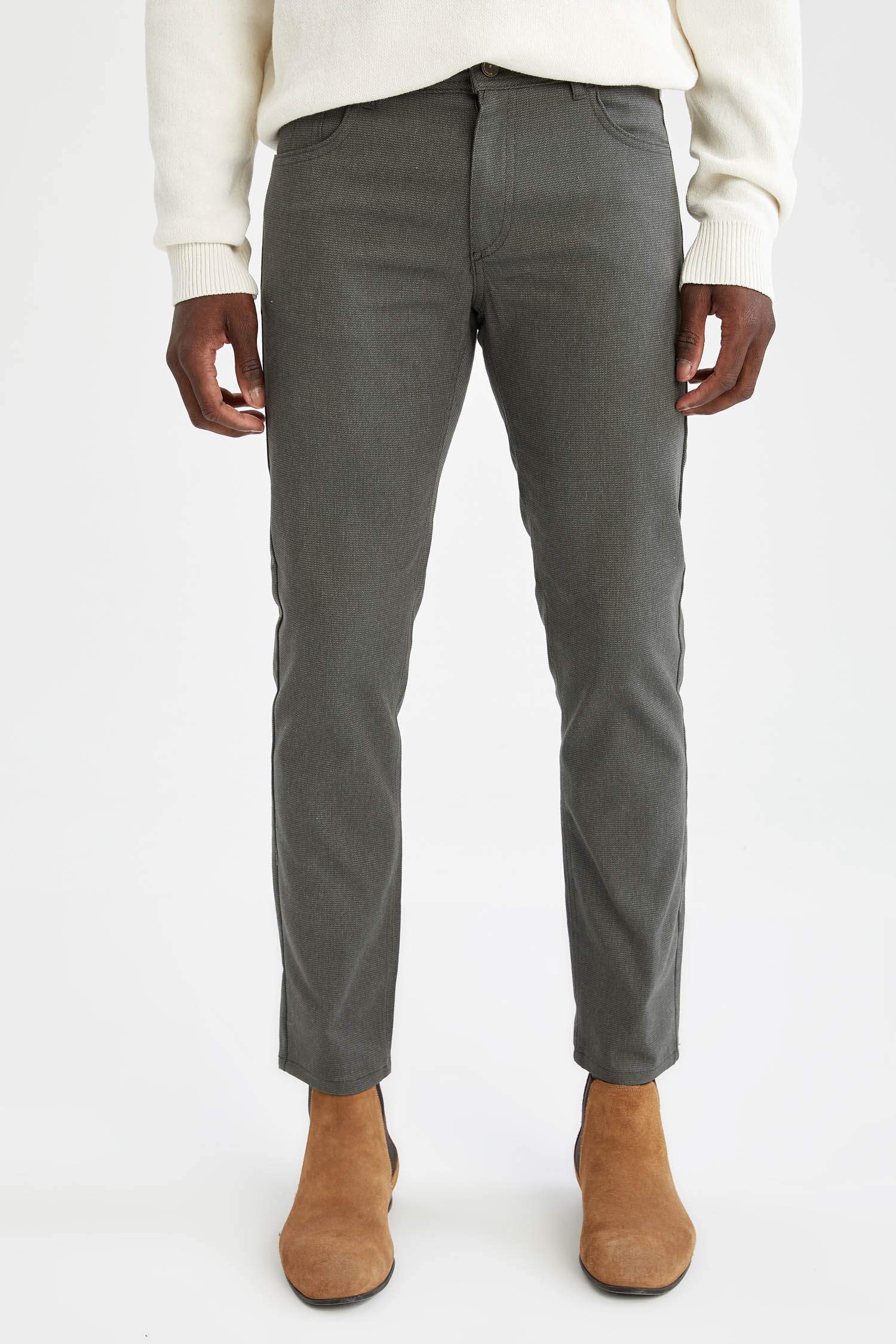 Slim Fit Yün Görünümlü Esnek Pantolon