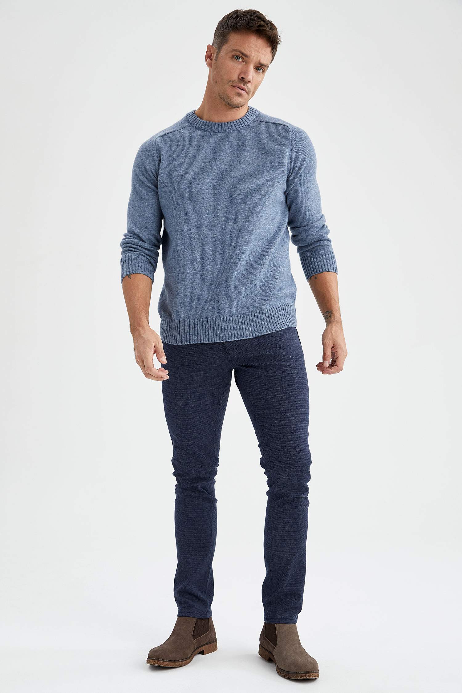Slim Fit Yün Görünümlü Esnek Pantolon