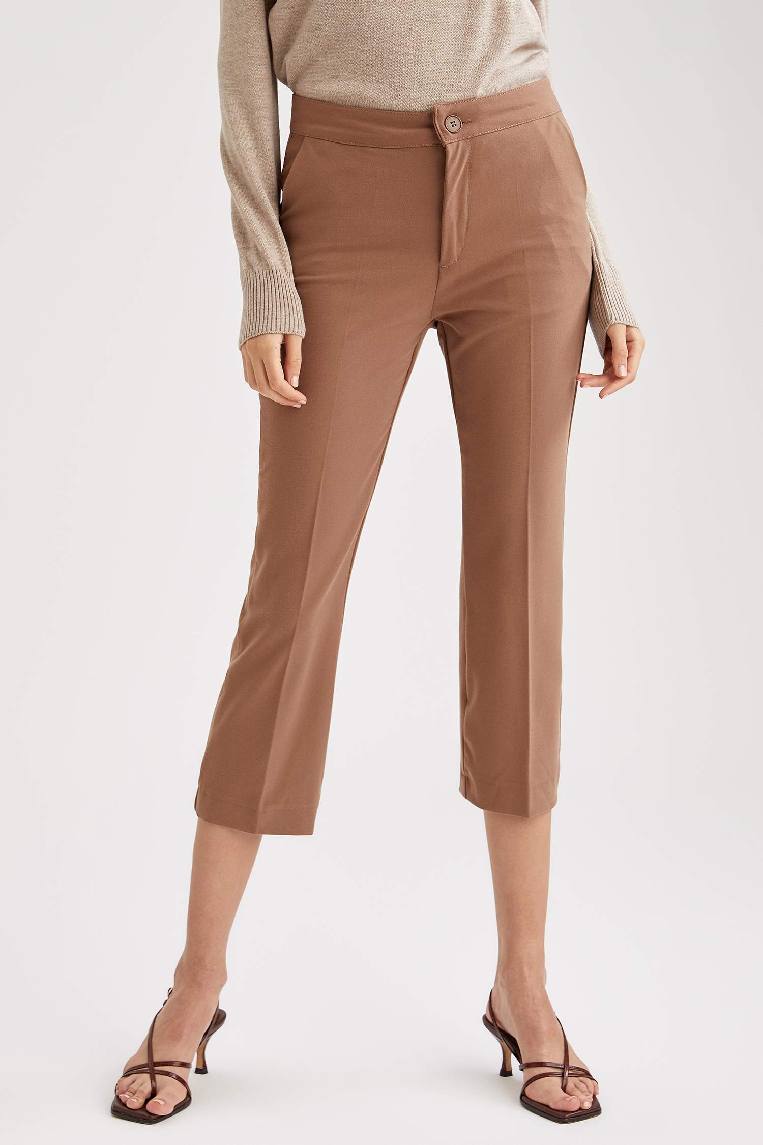 Basic Yüksek Belli Crop Dokuma Pantolon