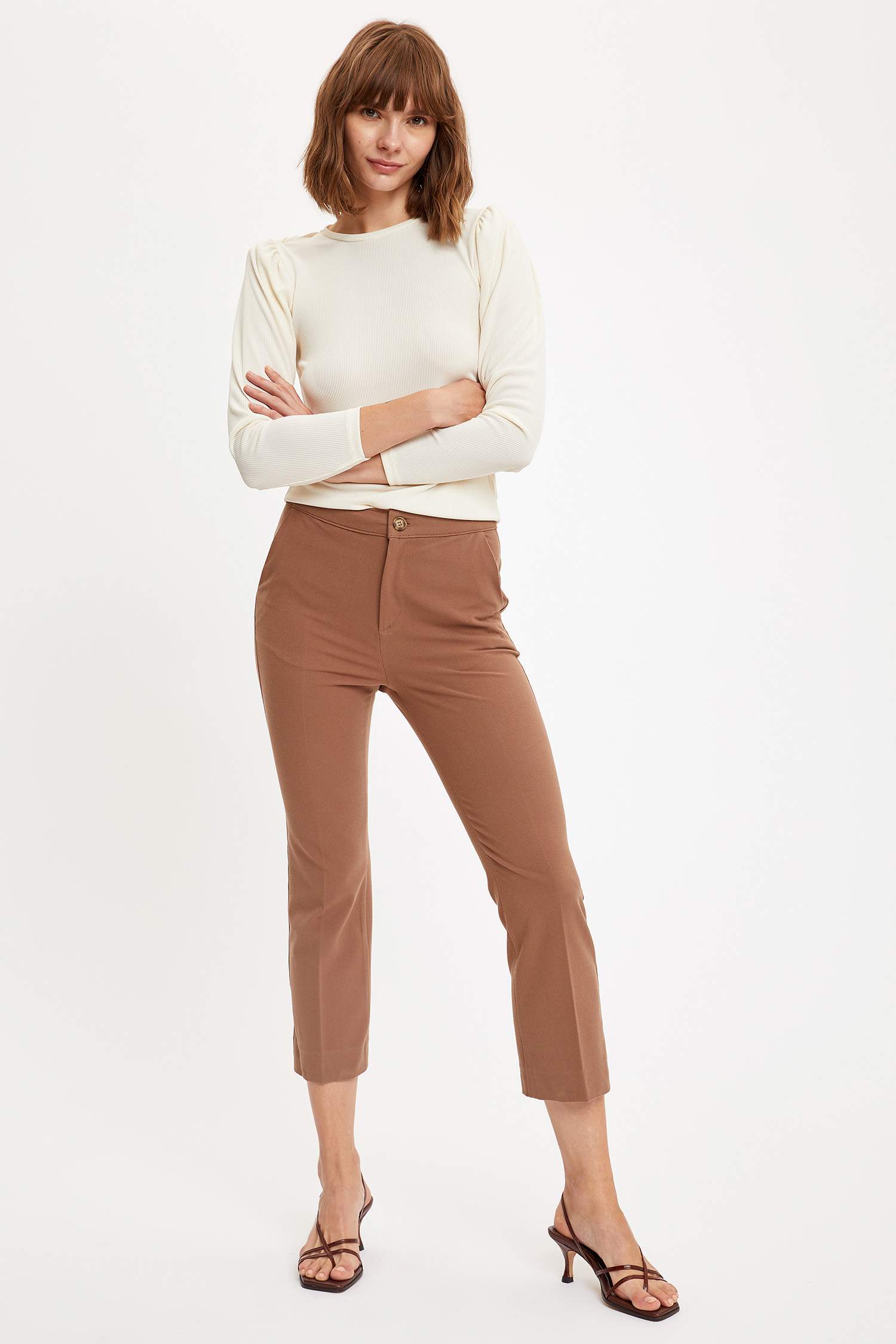 Basic Yüksek Belli Crop Dokuma Pantolon
