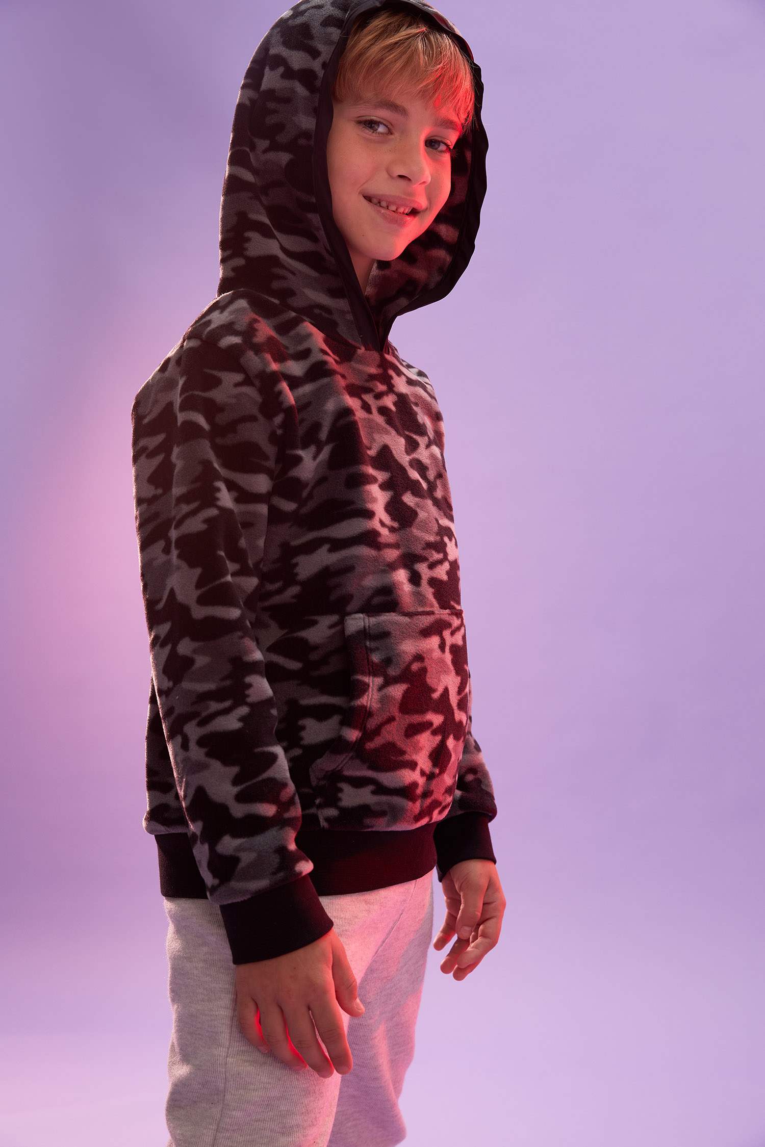 Erkek Çocuk Kamuflaj Desenli Polar Isı Yalıtımlı Warmtech Sweatshirt