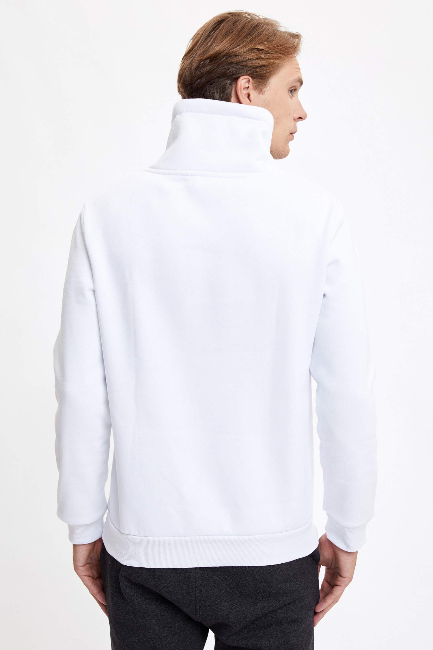 Slim Fit Şal Yaka Hayvan Desenli Uzun Kollu Sweatshirt
