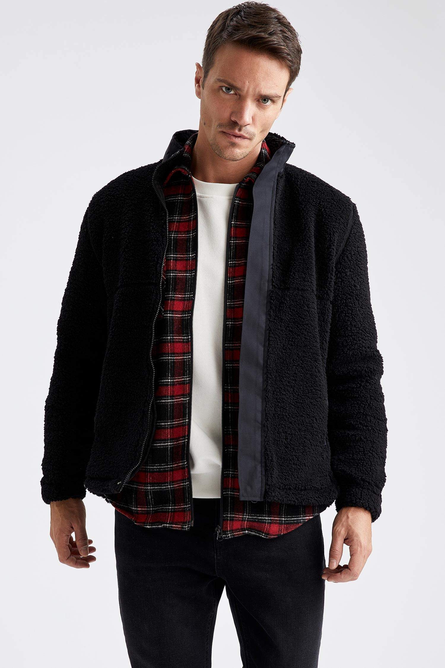Dik Yaka Regular Fit Polar Hırka