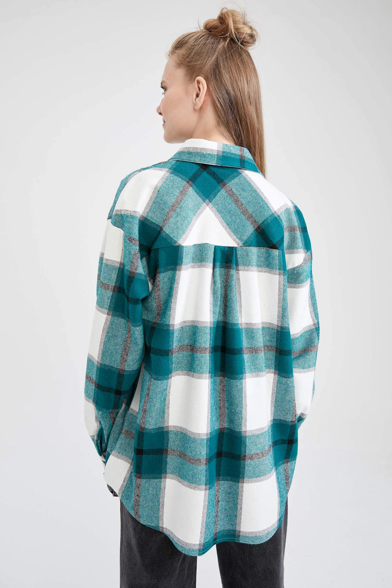 Retro Ekoseli Relax Fit Cep Detaylı Flanel Oduncu Gömlek