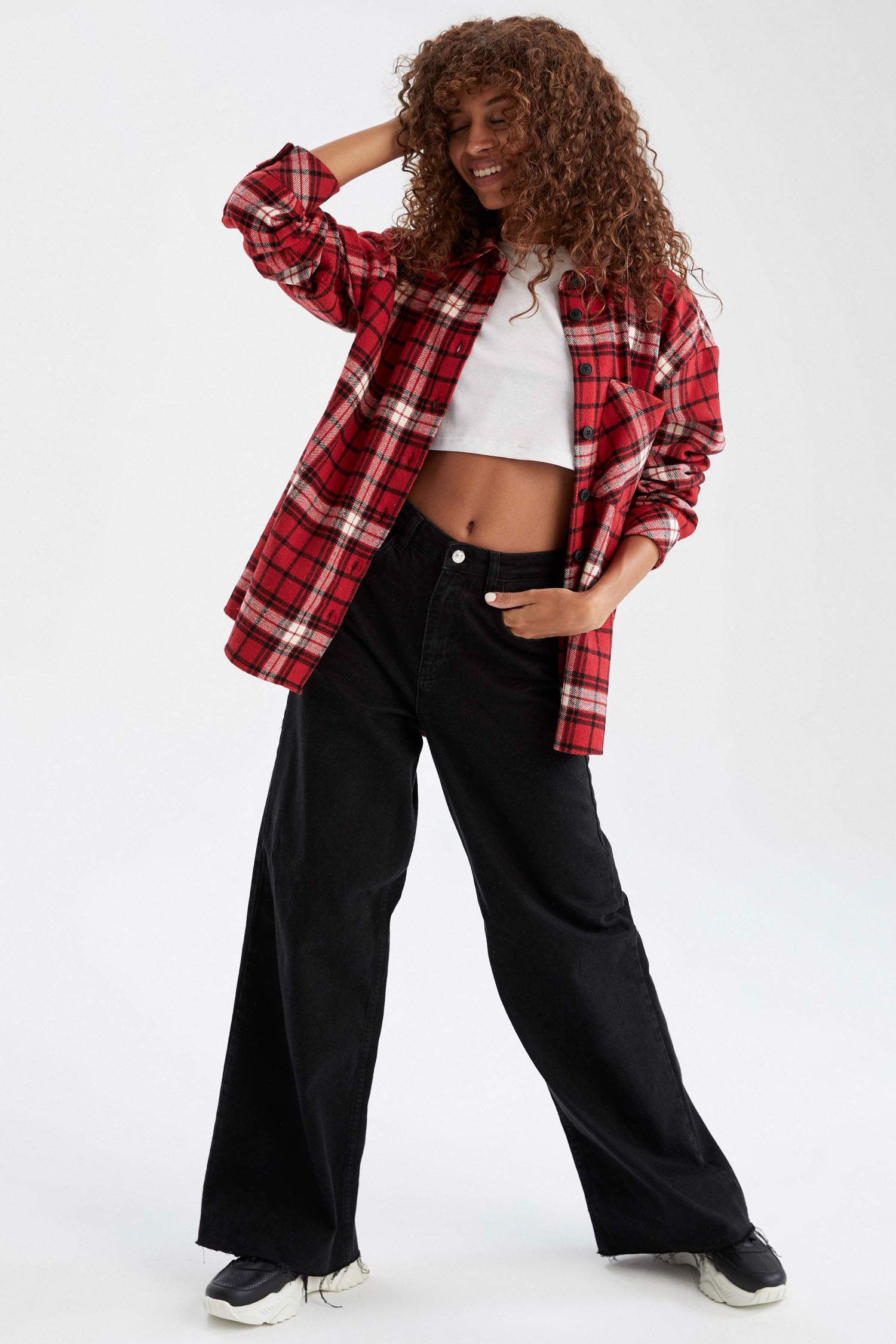 Retro Ekoseli Relax Fit Cep Detaylı Flanel Oduncu Gömlek