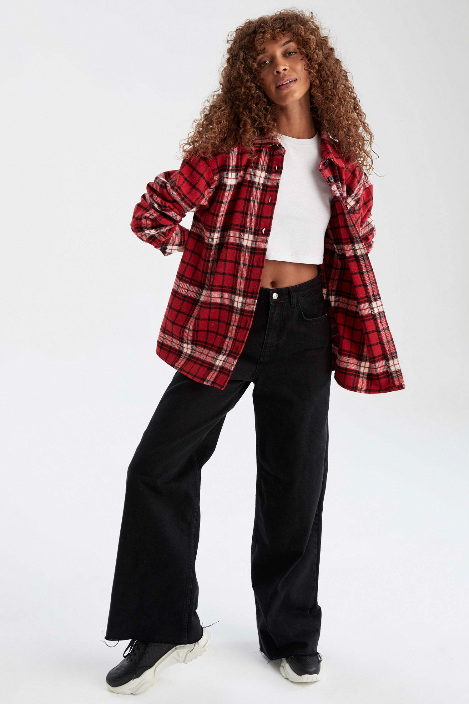 Retro Ekoseli Relax Fit Cep Detaylı Flanel Oduncu Gömlek
