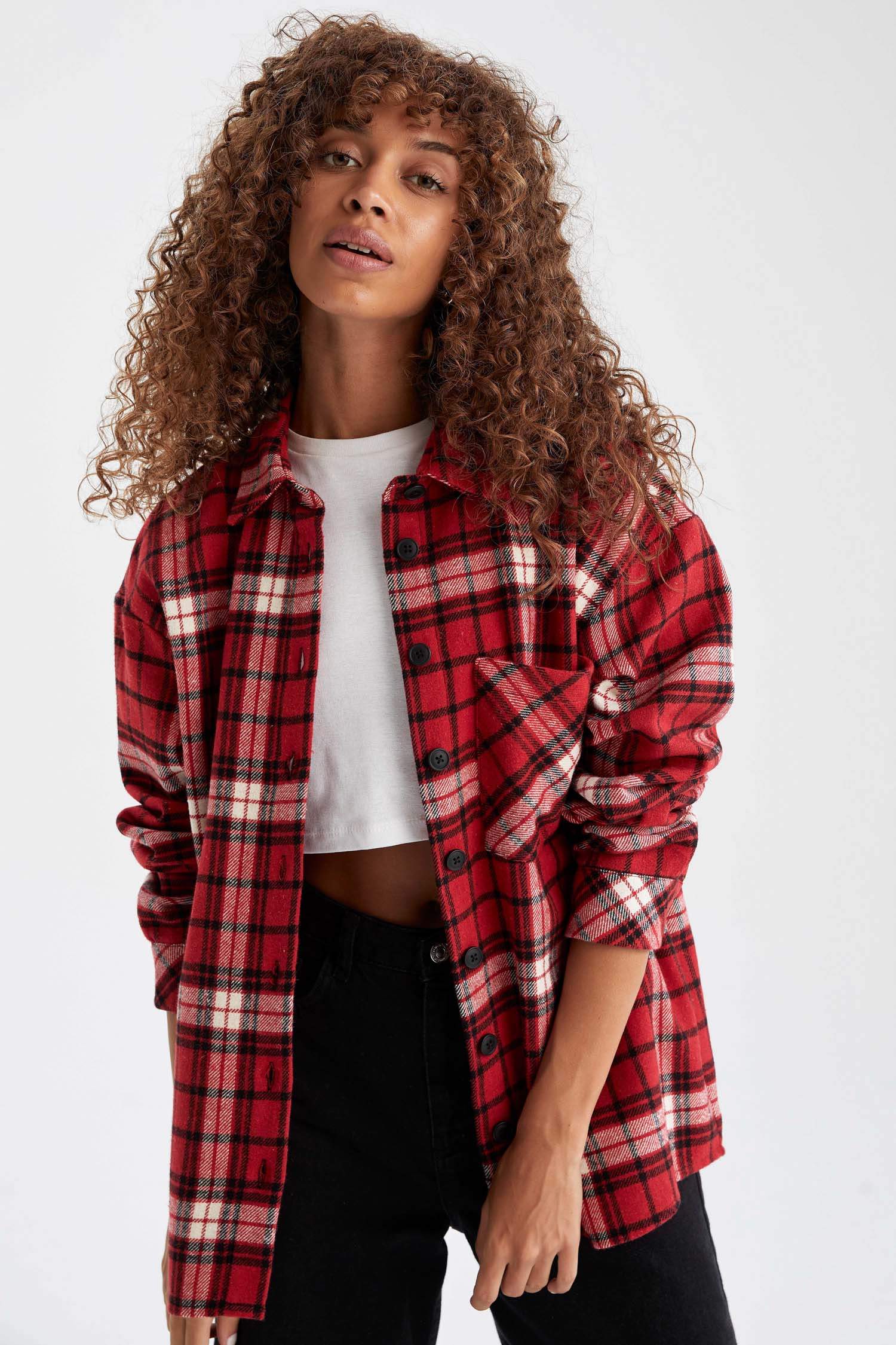 Retro Ekoseli Relax Fit Cep Detaylı Flanel Oduncu Gömlek