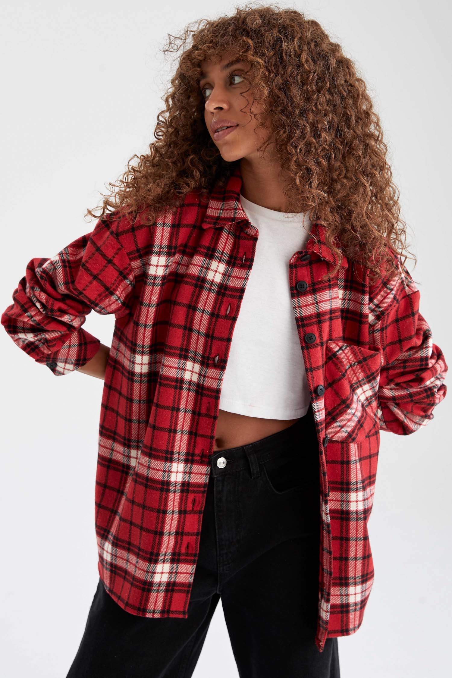Retro Ekoseli Relax Fit Cep Detaylı Flanel Oduncu Gömlek