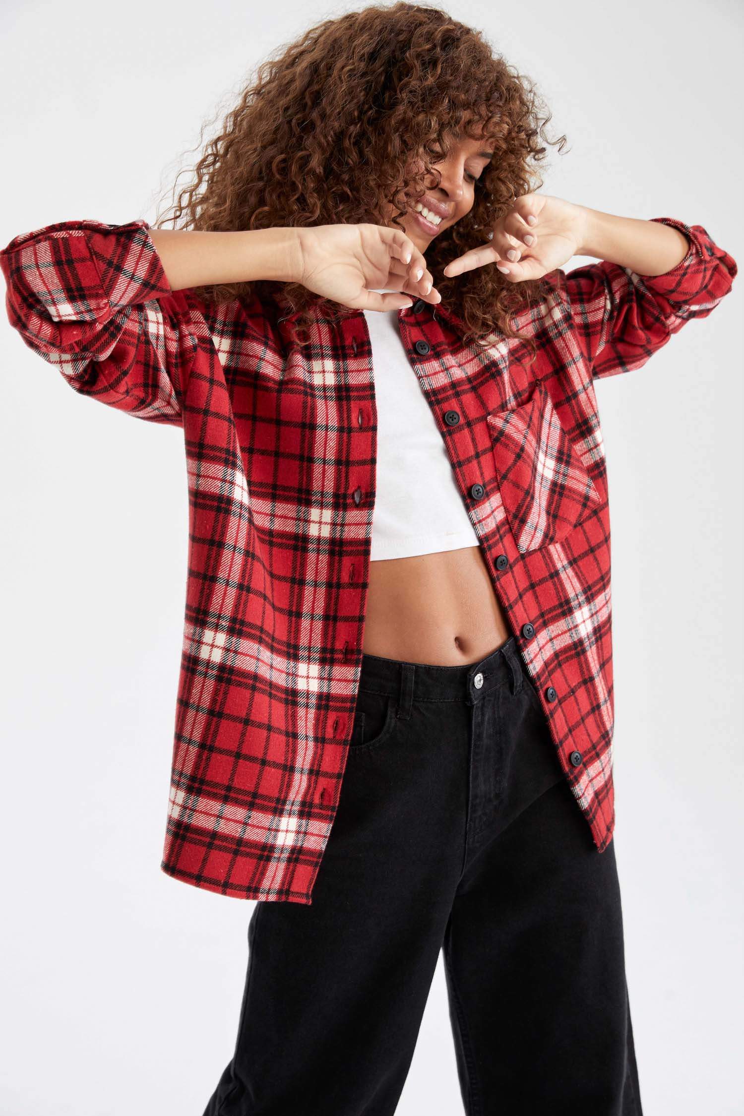 Retro Ekoseli Relax Fit Cep Detaylı Flanel Oduncu Gömlek