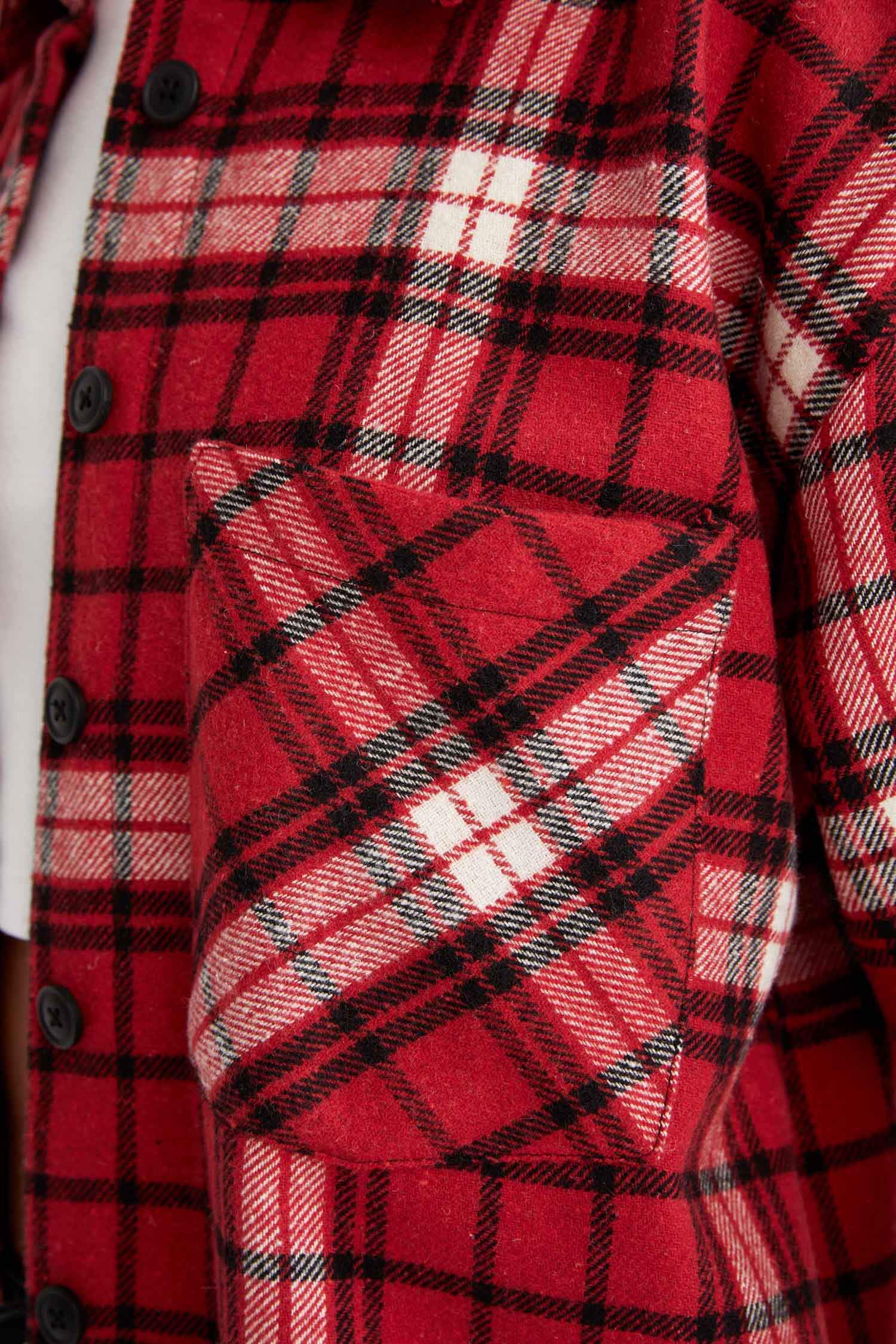 Retro Ekoseli Relax Fit Cep Detaylı Flanel Oduncu Gömlek