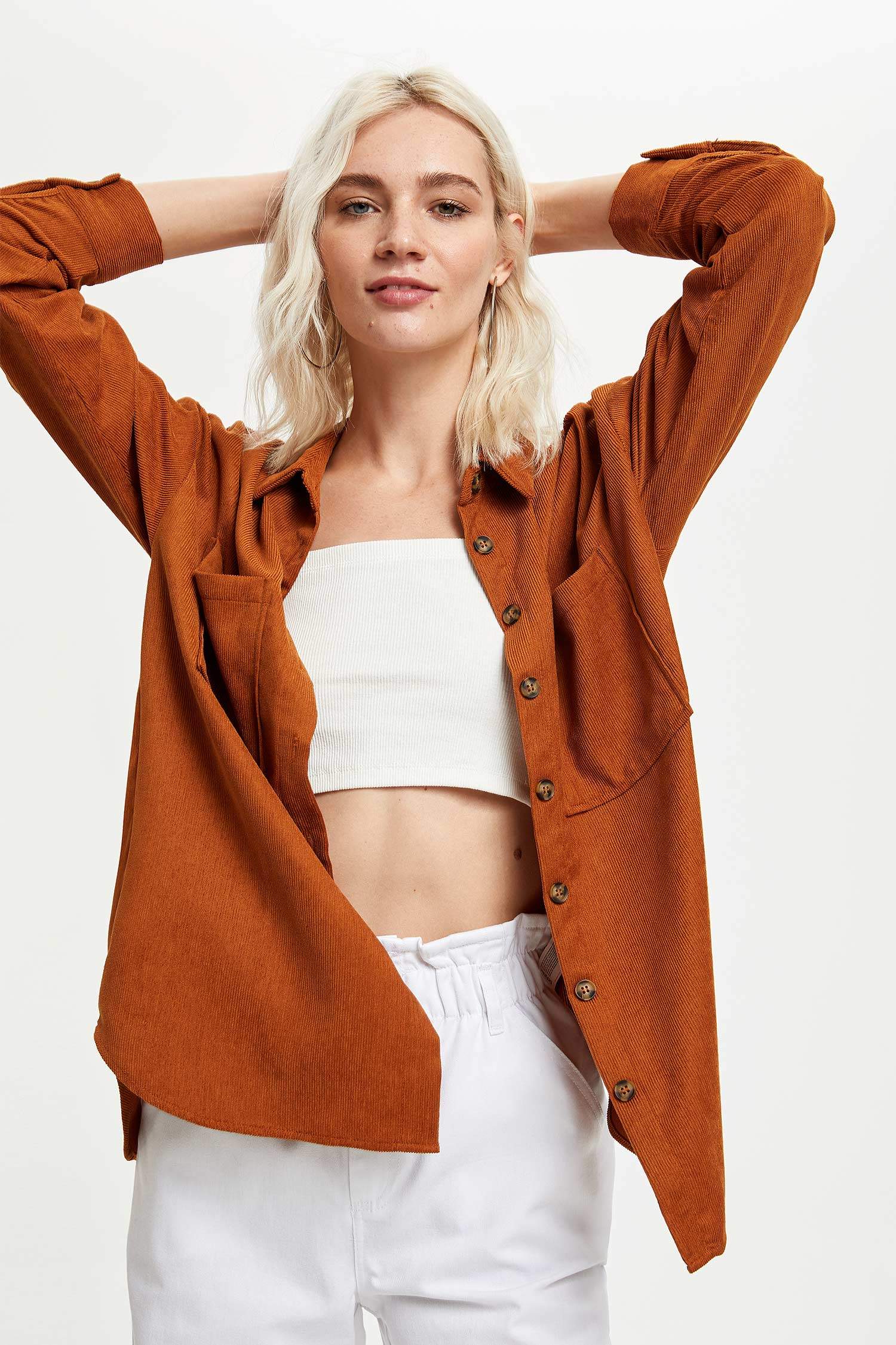 Oversize Fit Çift Cepli Uzun Kollu Gömlek