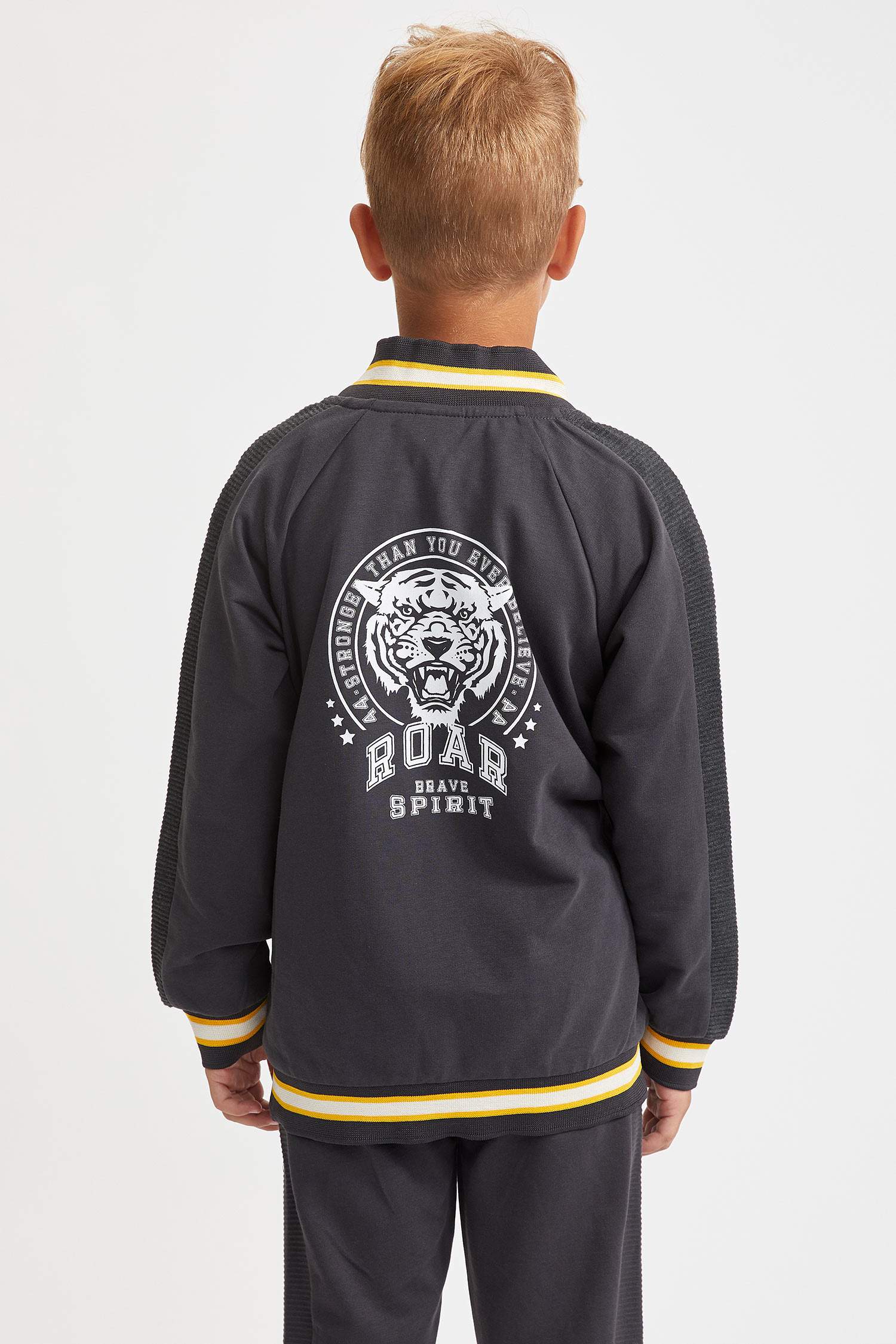 Erkek Çocuk Baskılı Kolej Yaka İnce Sweatshirt Kumaşı Hırka Bolero