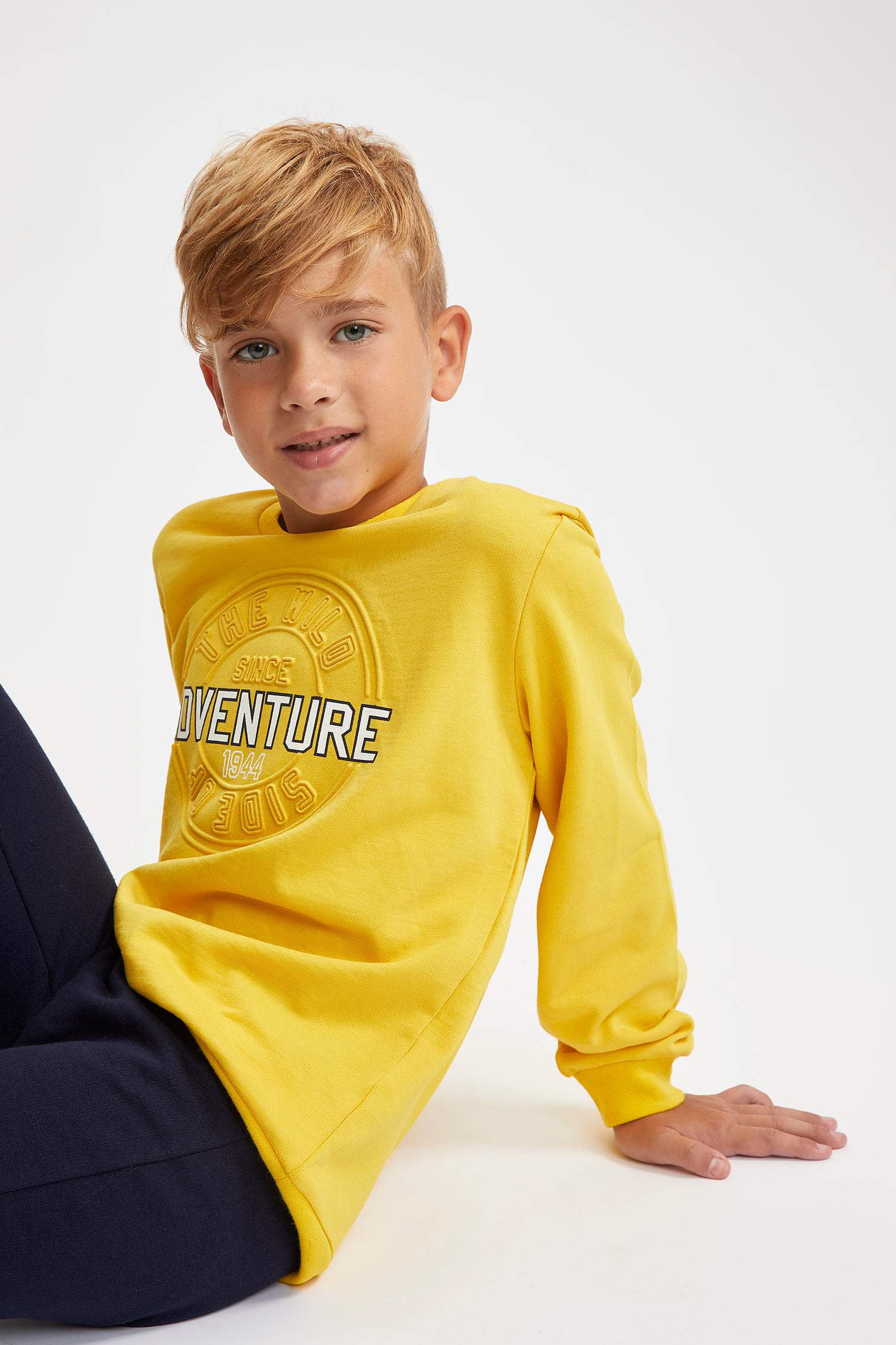 Erkek Çocuk Slogan Desenli Bisiklet Yaka Sweatshirt