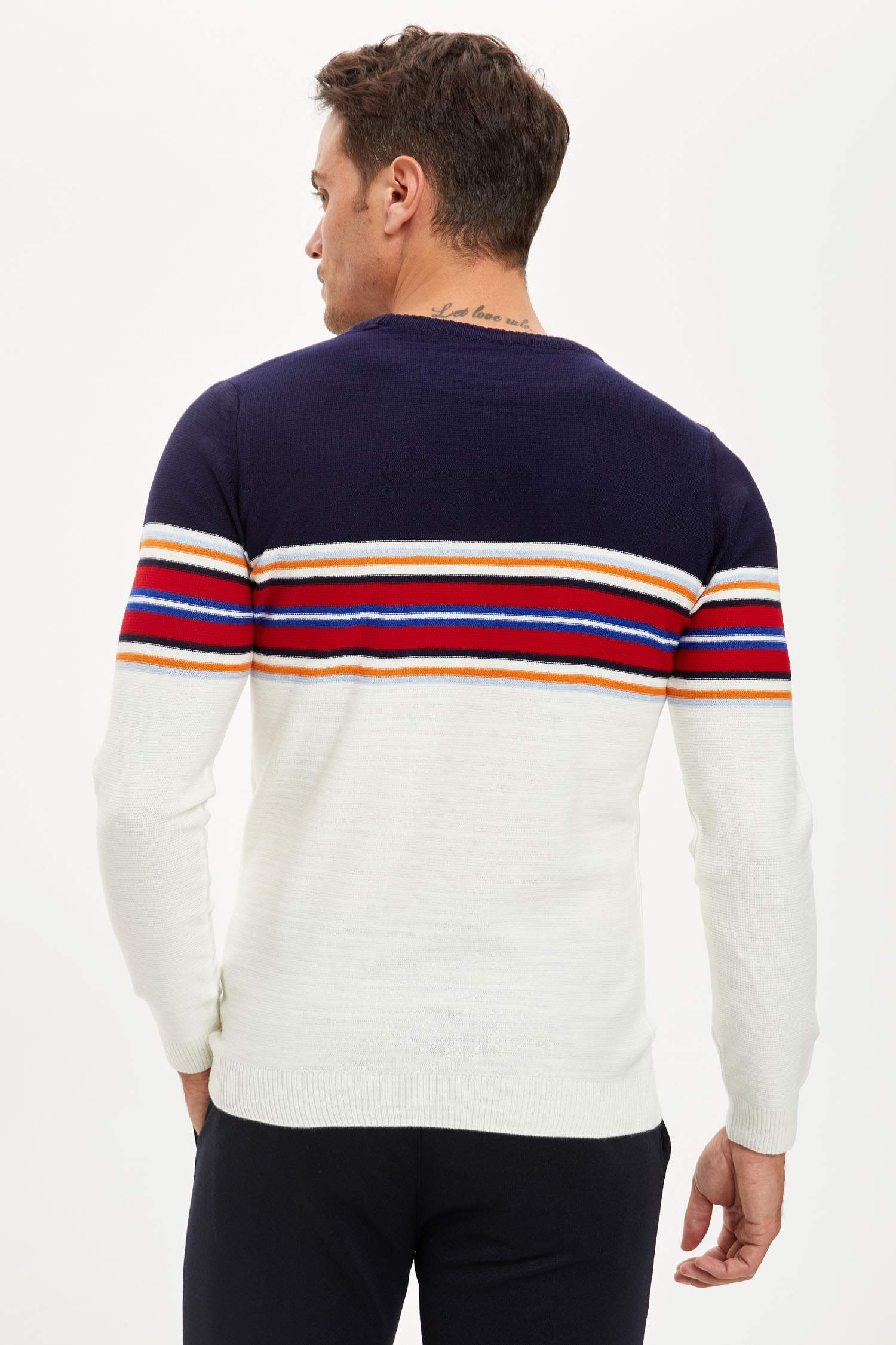 Blok Desenli Slim Fit Bisiklet Yaka Triko Kazak