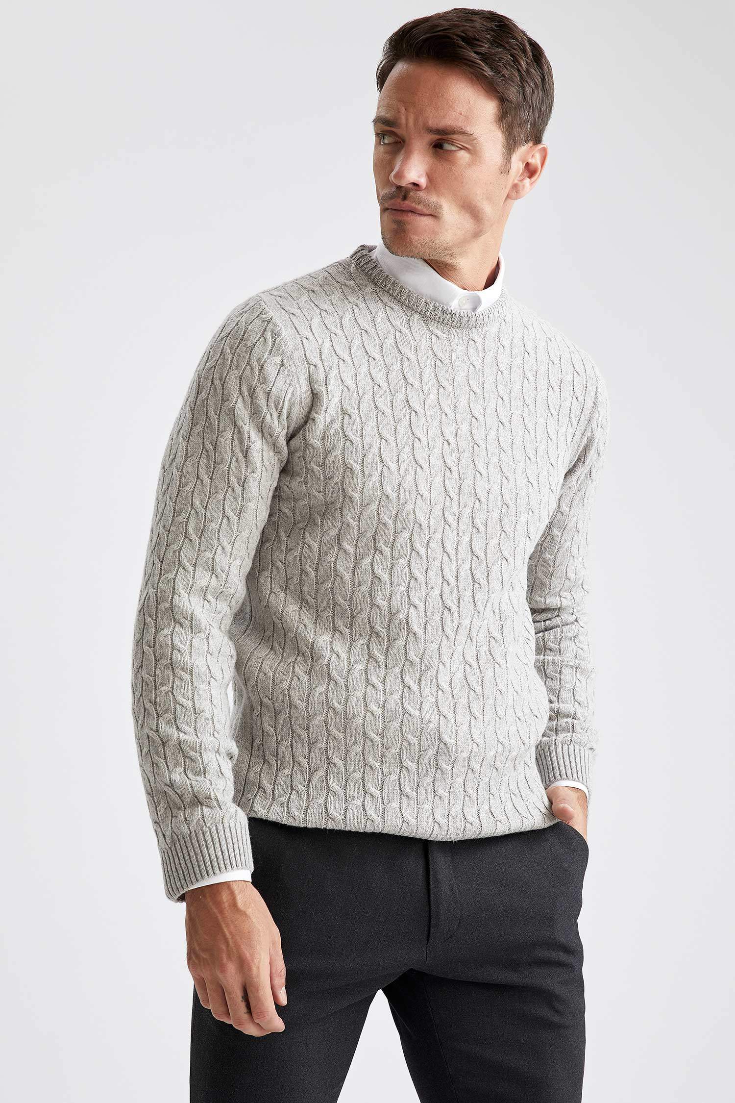 Slim Fit Bisiklet Yaka Triko Kazak