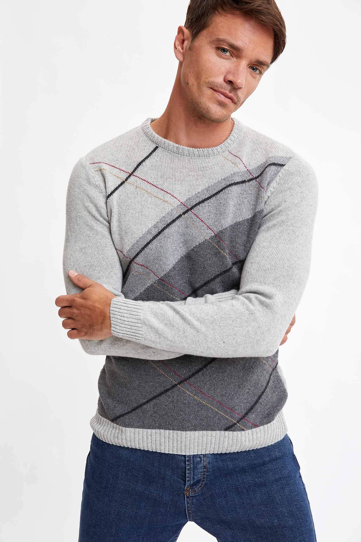 Desenli Slim Fit Bisiklet Yaka Triko Kazak