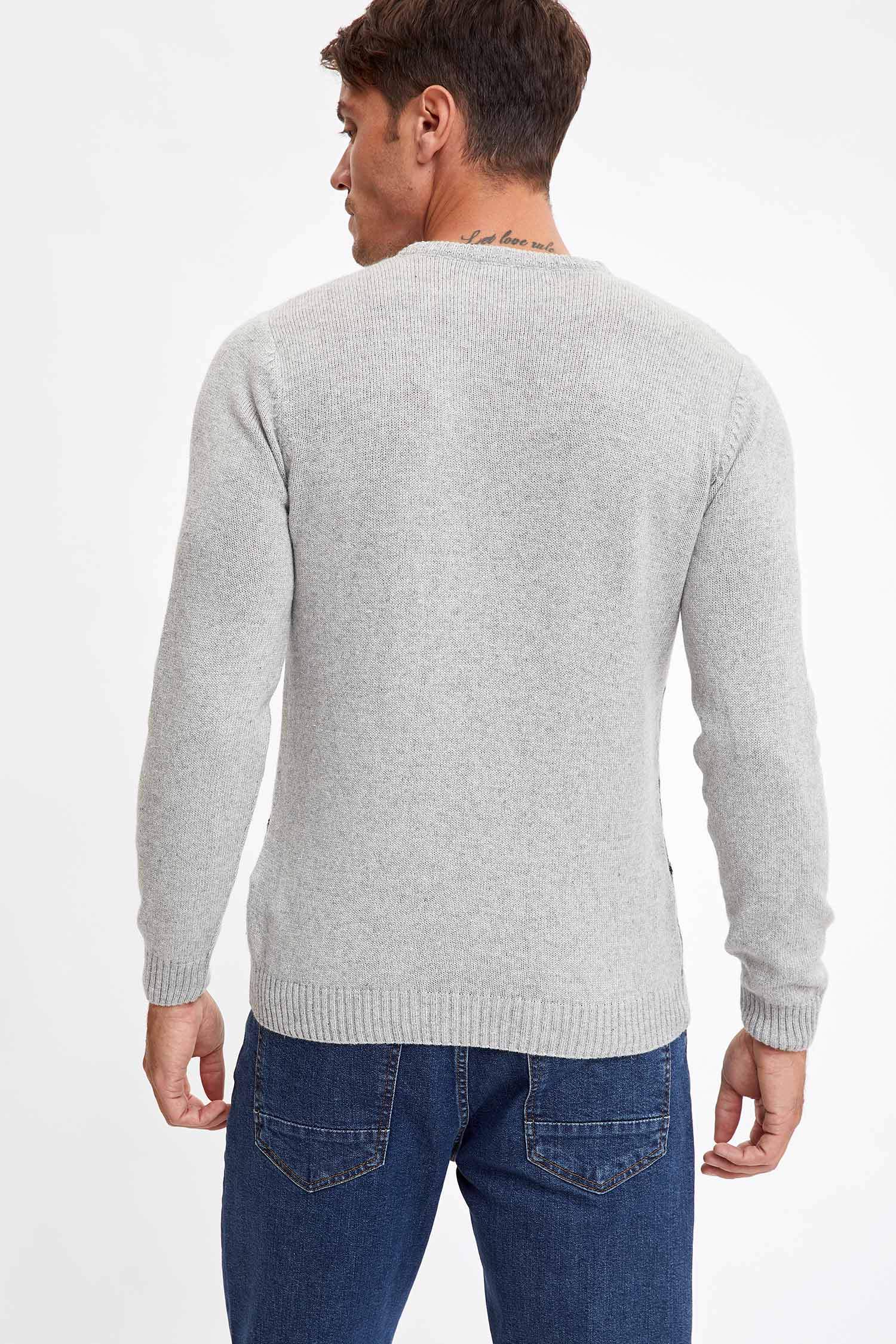 Desenli Slim Fit Bisiklet Yaka Triko Kazak