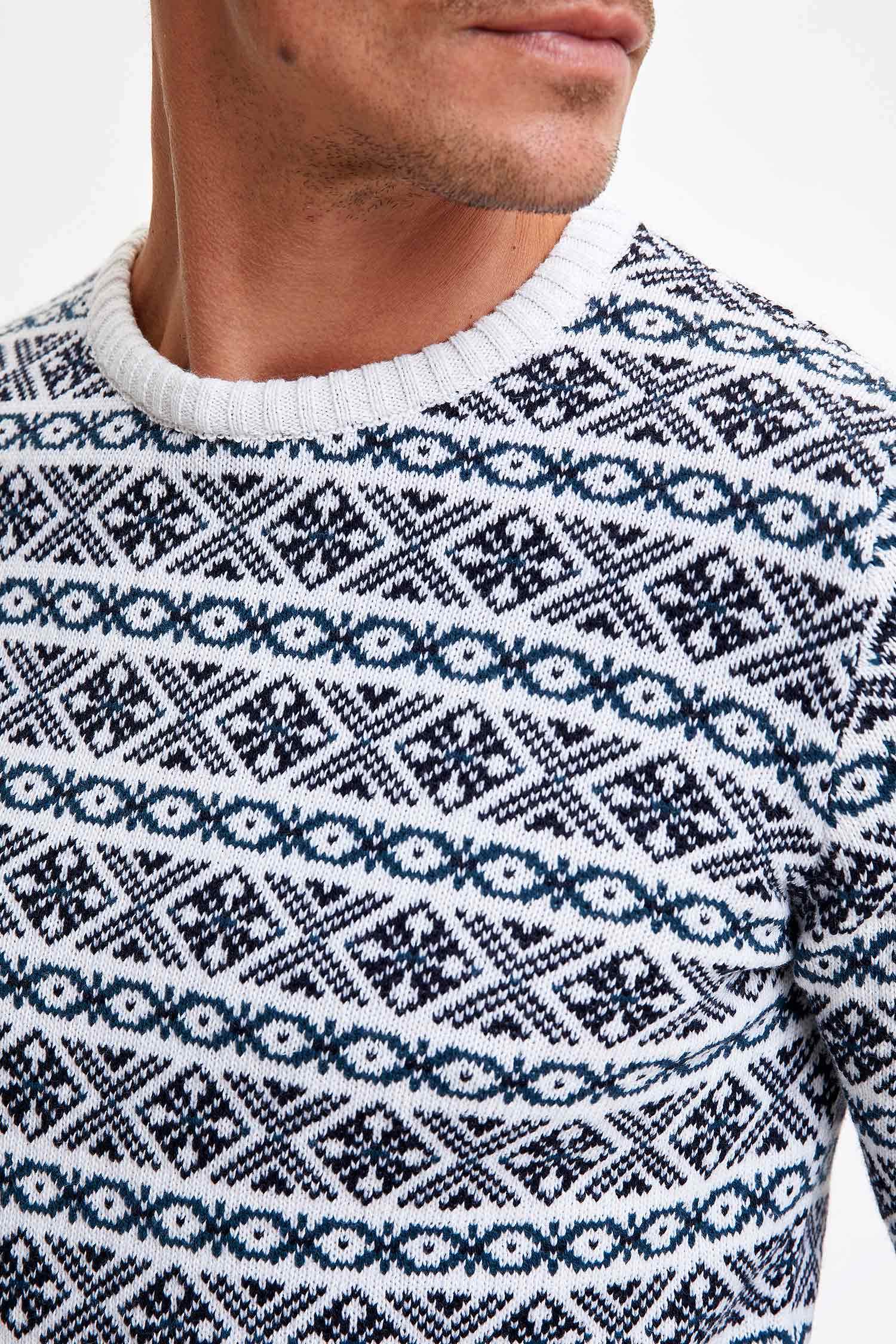 Çizgili Slim Fit Bisiklet Yaka Triko Kazak