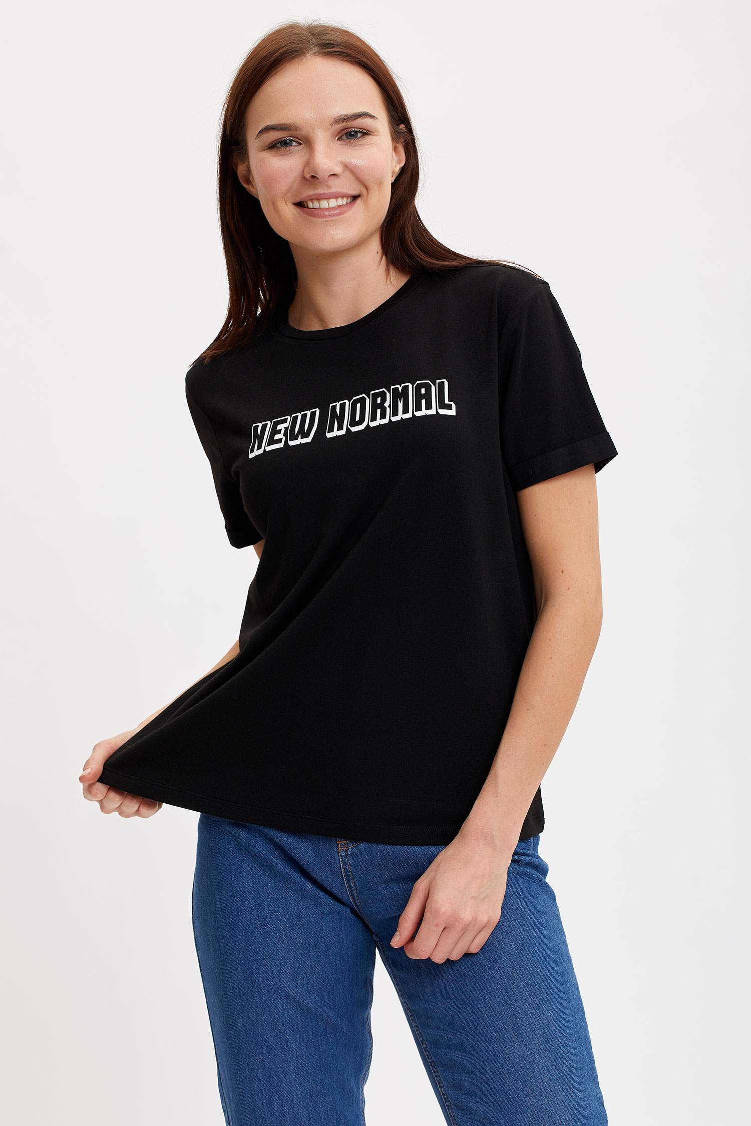 Slogan Baskılı Relax Fit Kısa Kollu Tişört