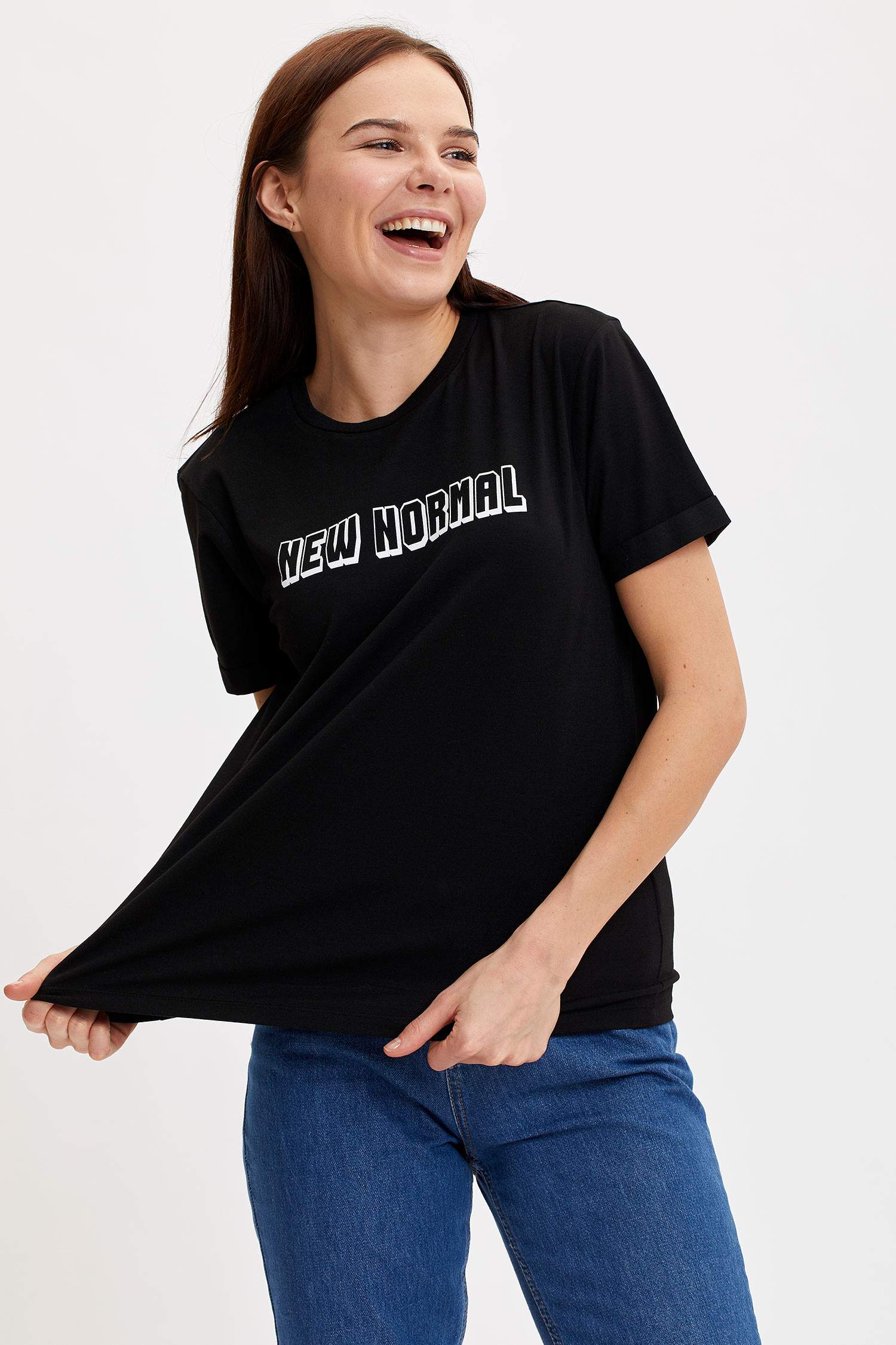 Slogan Baskılı Relax Fit Kısa Kollu Tişört