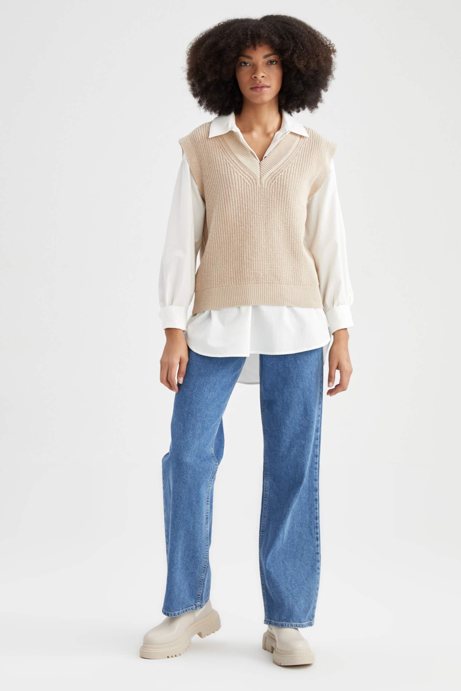 Oversize Fit V Yaka Süveter