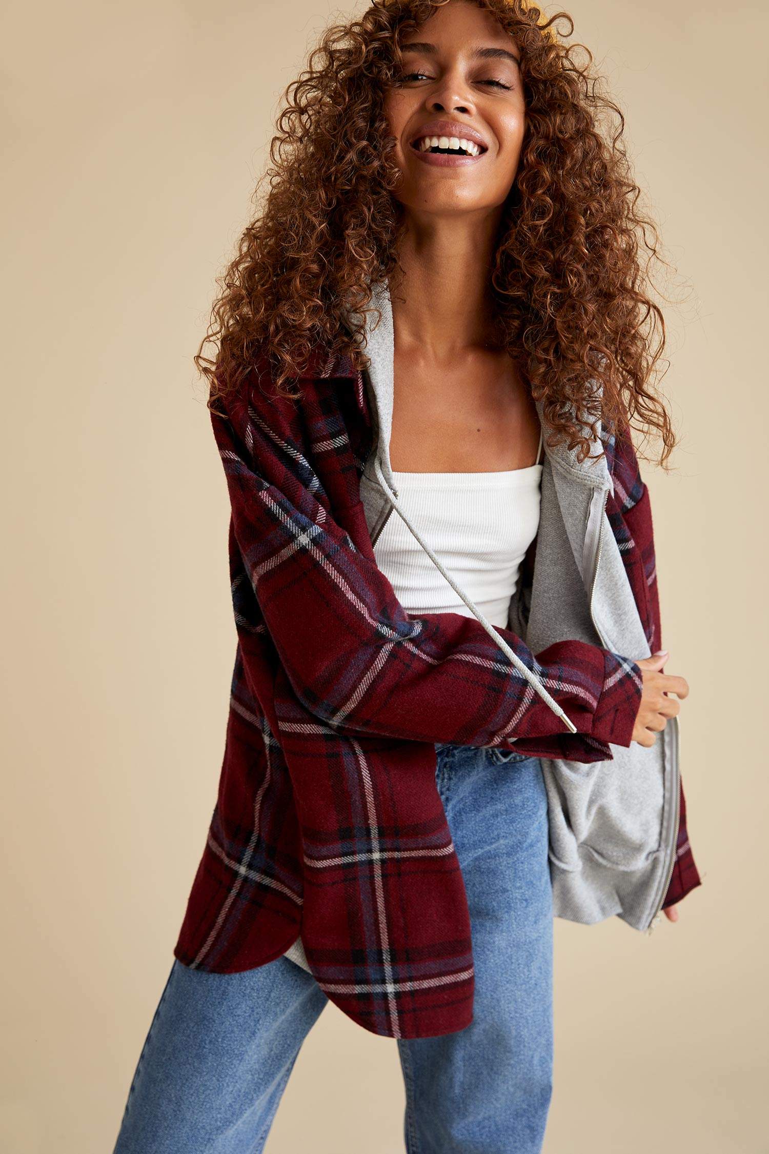 Relax Fit Ekose Desenli Cep Detaylı Geri Dönüşümlü Flanel Oduncu Gömlek Tunik
