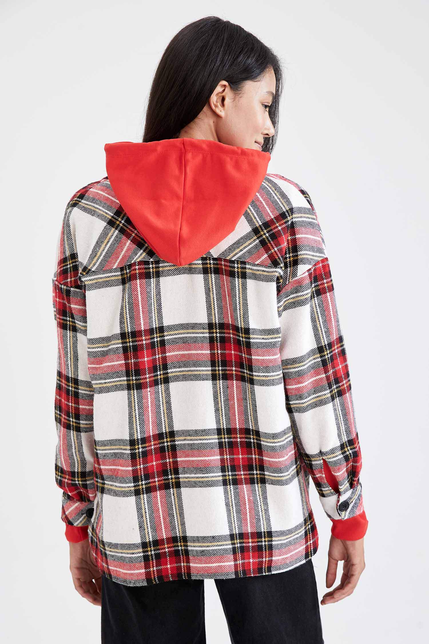 Relax Fit Ekose Desenli Cep Detaylı Geri Dönüşümlü Flanel Oduncu Gömlek Tunik