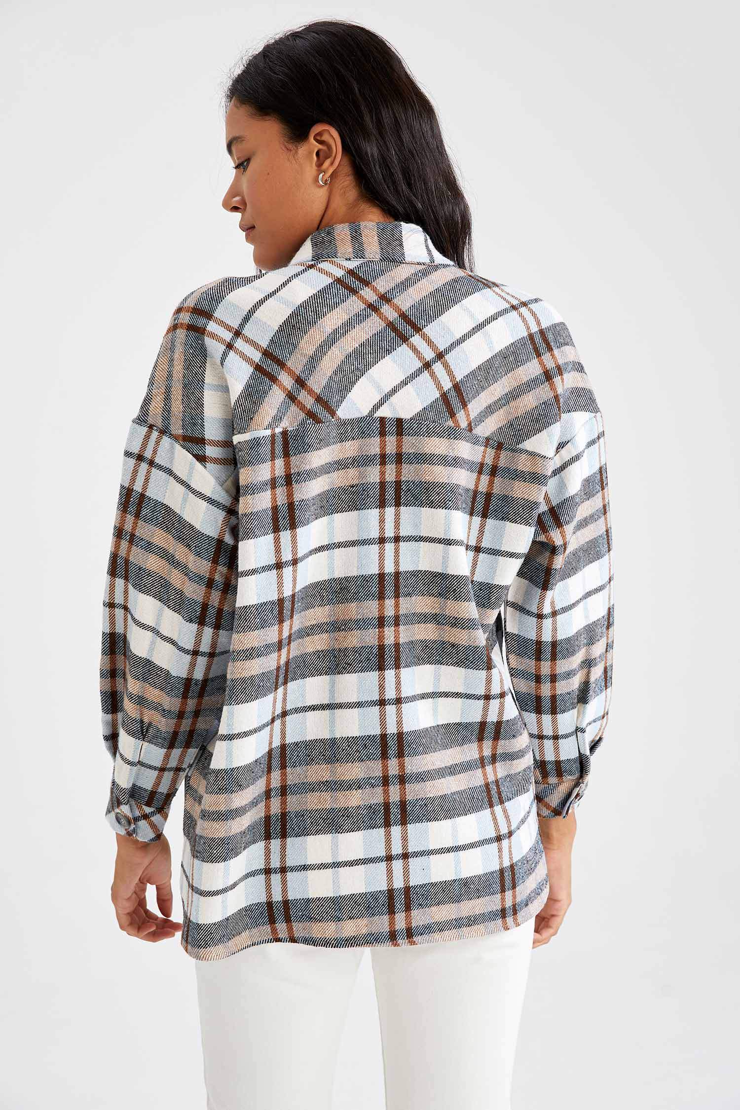 Retro Ekoseli Relax Fit Cep Detaylı Flanel Oduncu Gömlek Tunik